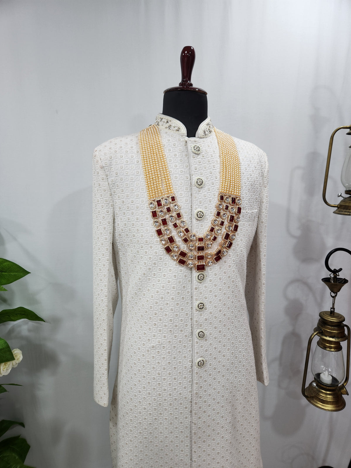 Cream Kundan Groom Necklace | Wedding Mala For Sherwani