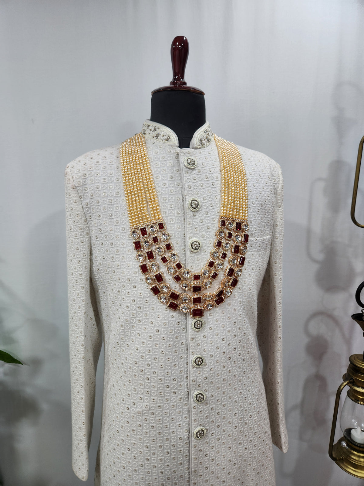 Cream Kundan Groom Necklace | Wedding Mala For Sherwani