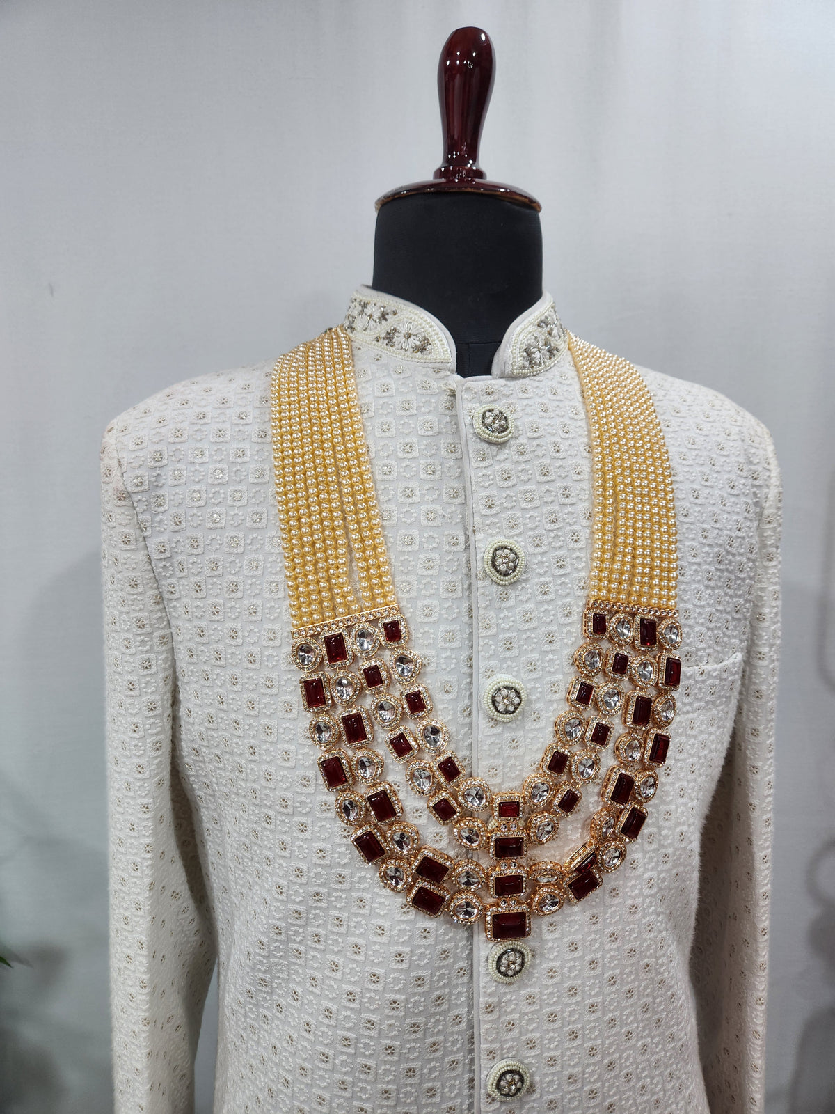 Cream Kundan Groom Necklace | Wedding Mala For Sherwani