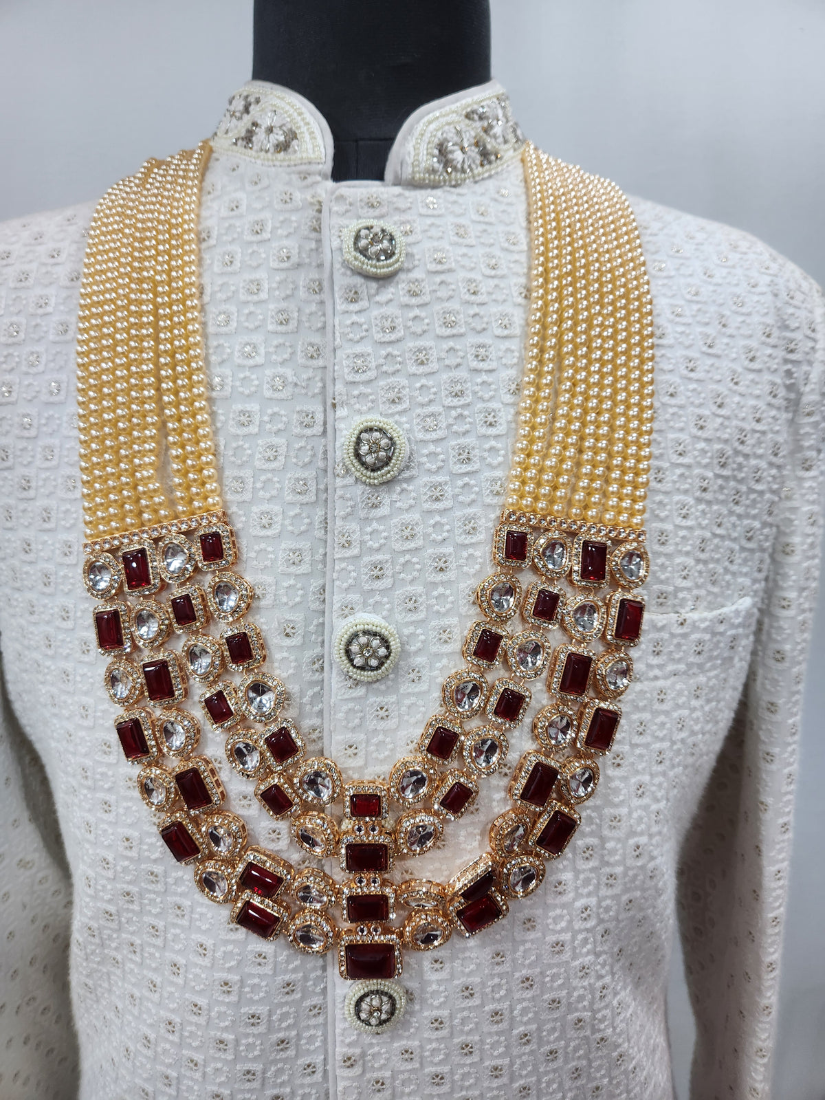 Cream Kundan Groom Necklace | Wedding Mala For Sherwani
