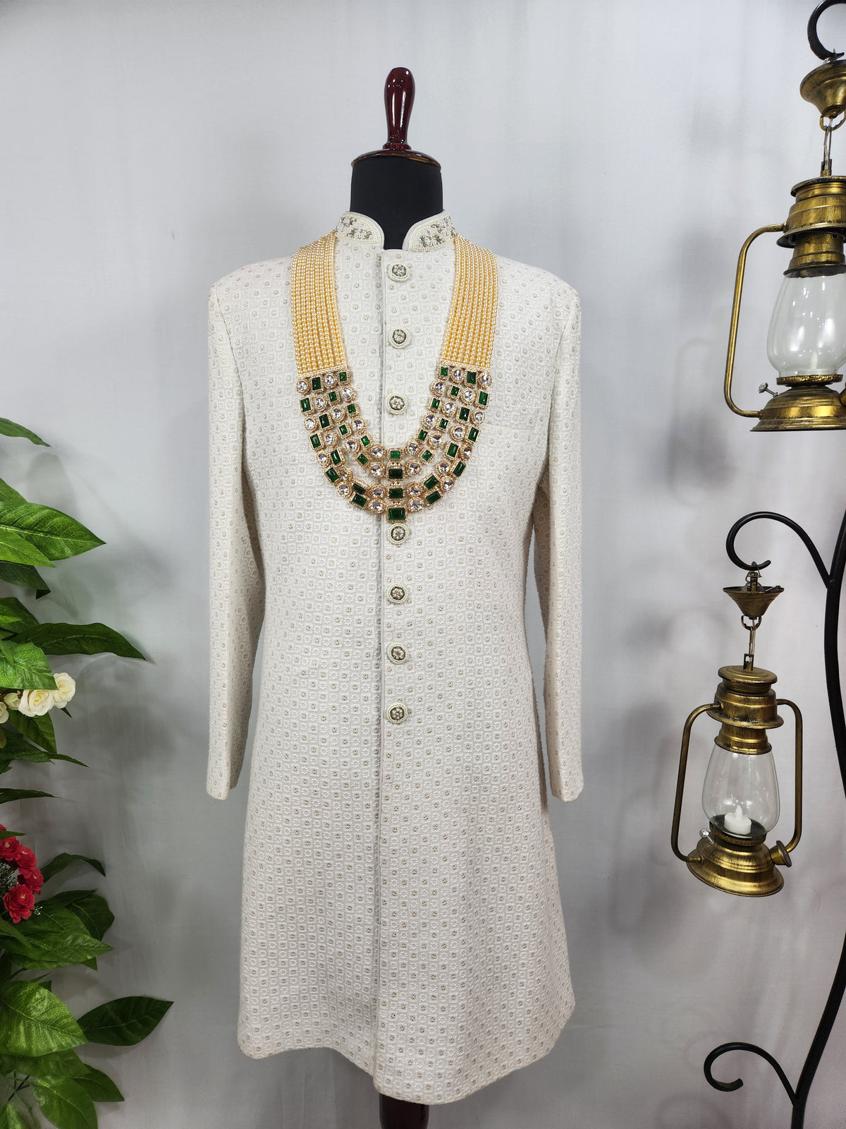 Emerald Kundan Necklace Groom | Wedding Mala For Sherwani