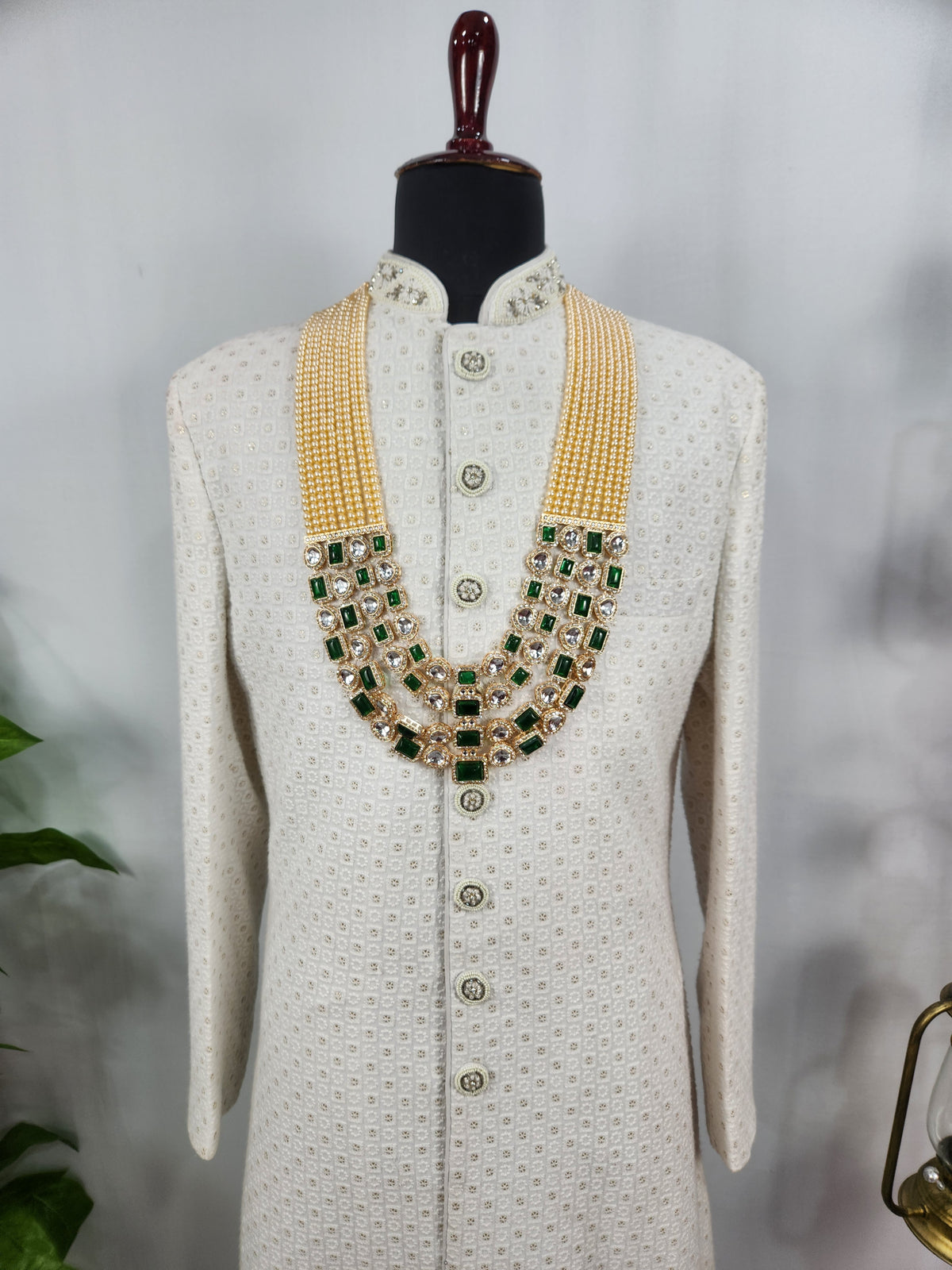 Emerald Kundan Necklace Groom | Wedding Mala For Sherwani