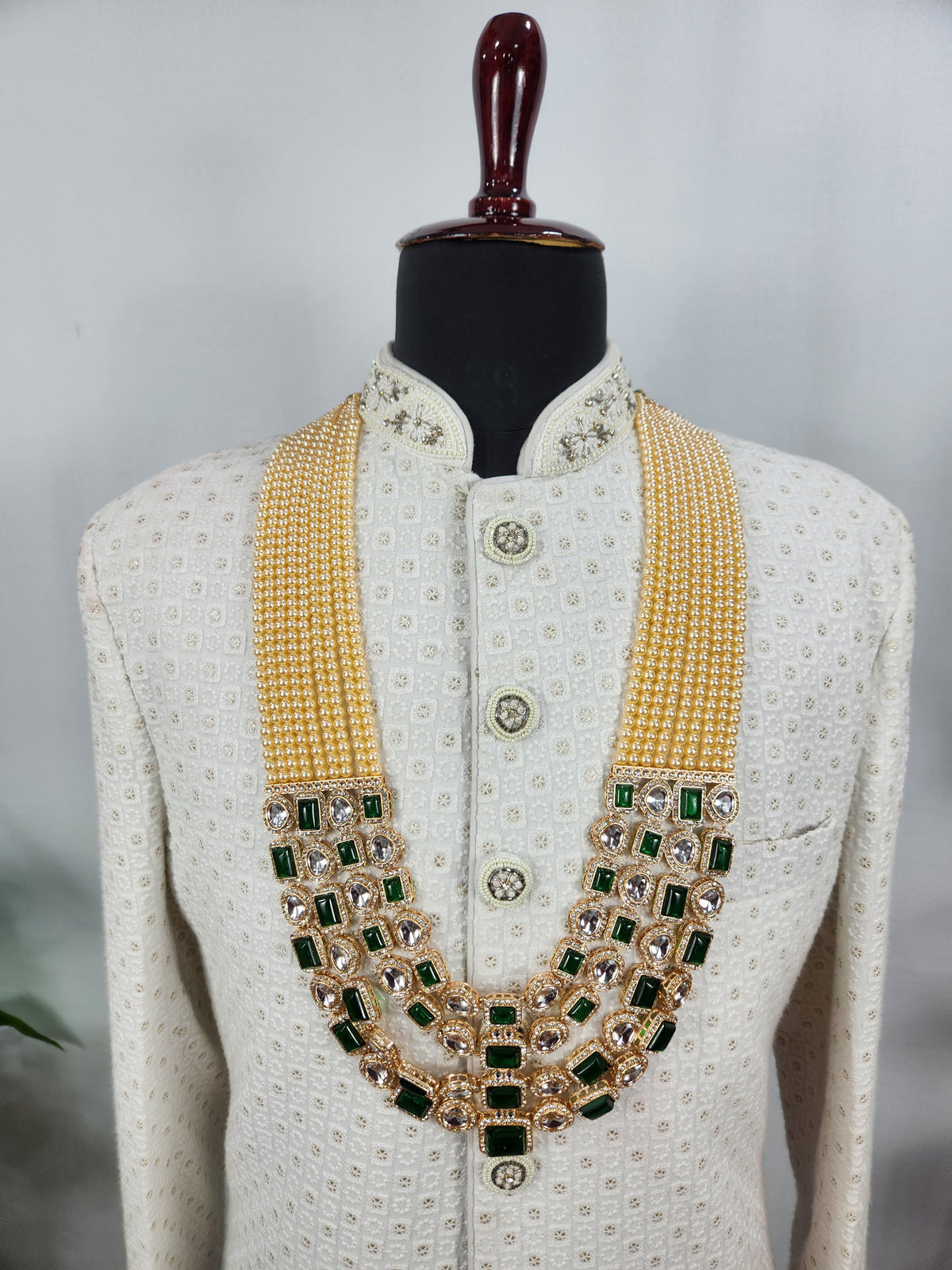 Emerald Kundan Necklace Groom | Wedding Mala For Sherwani