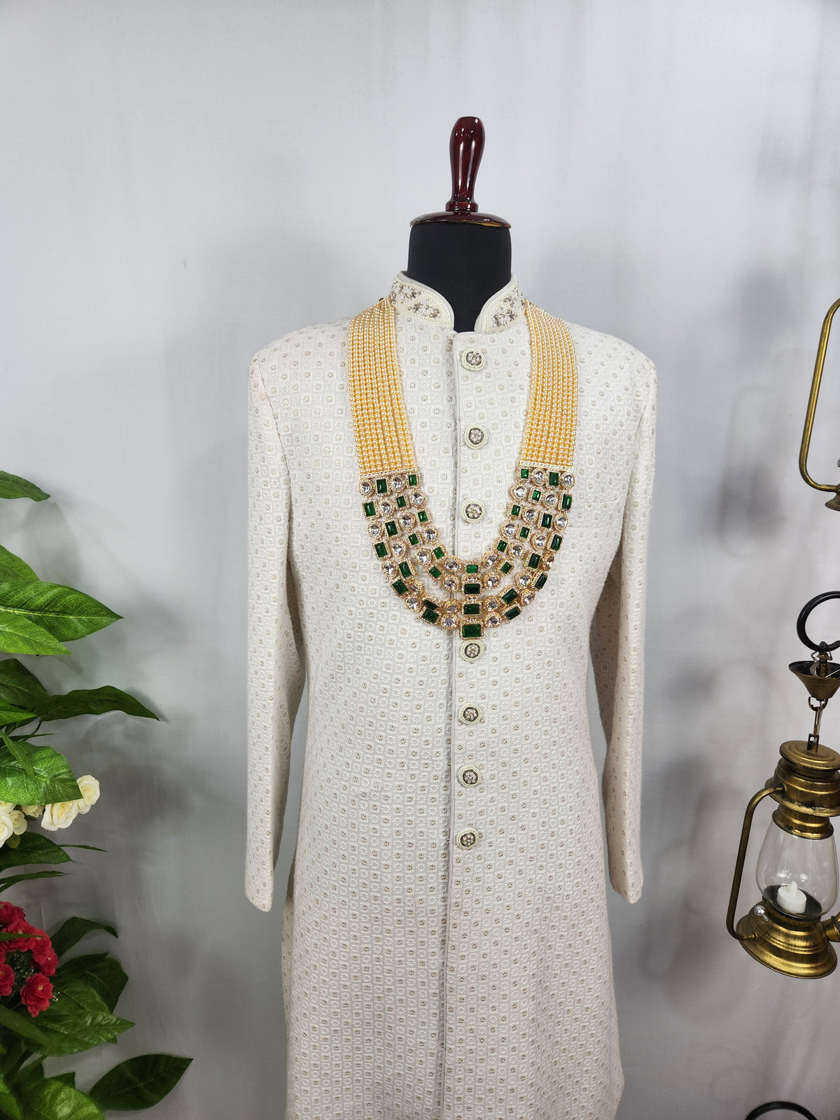 Emerald Kundan Necklace Groom | Wedding Mala For Sherwani