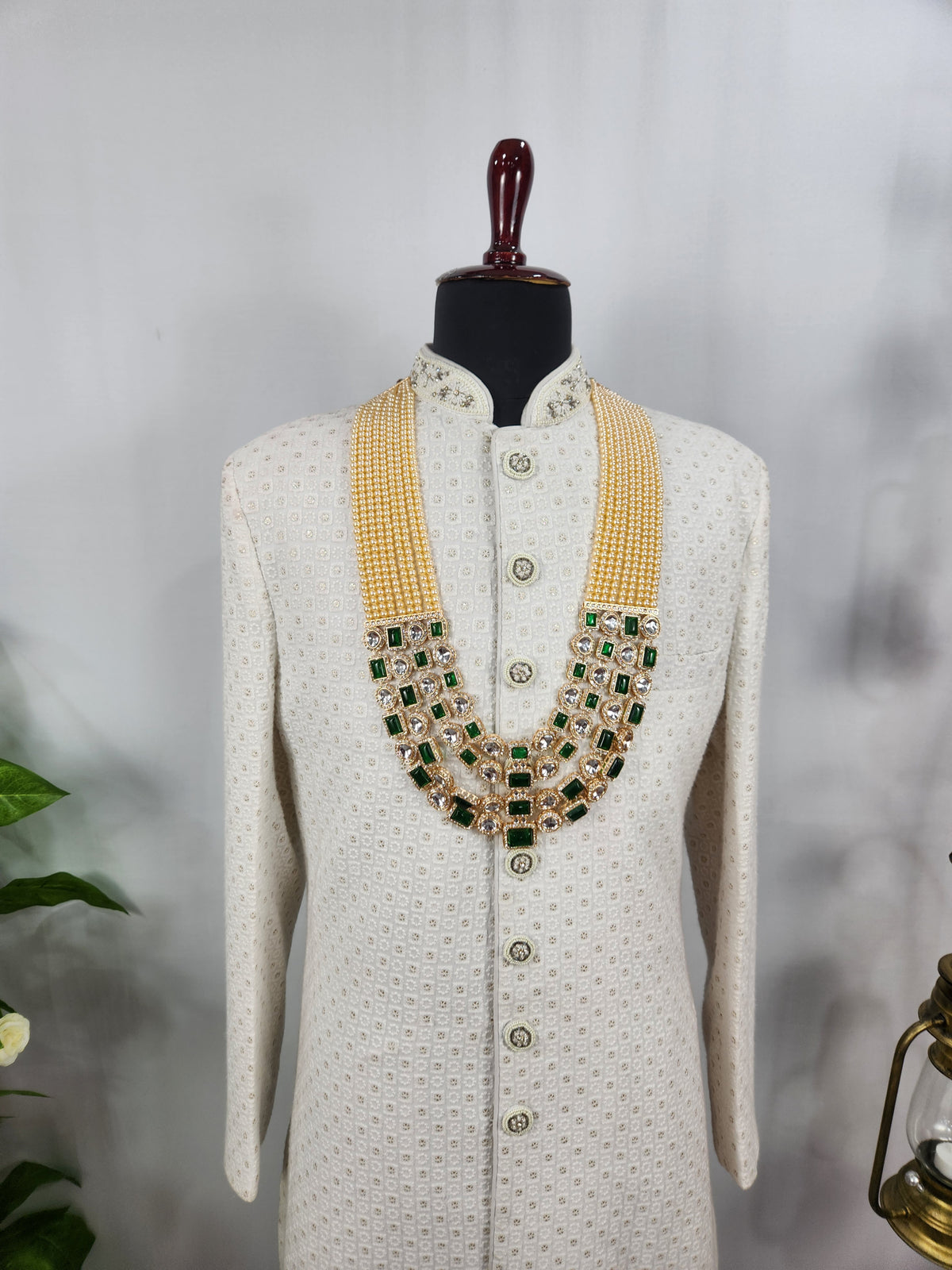 Emerald Kundan Necklace Groom | Wedding Mala For Sherwani