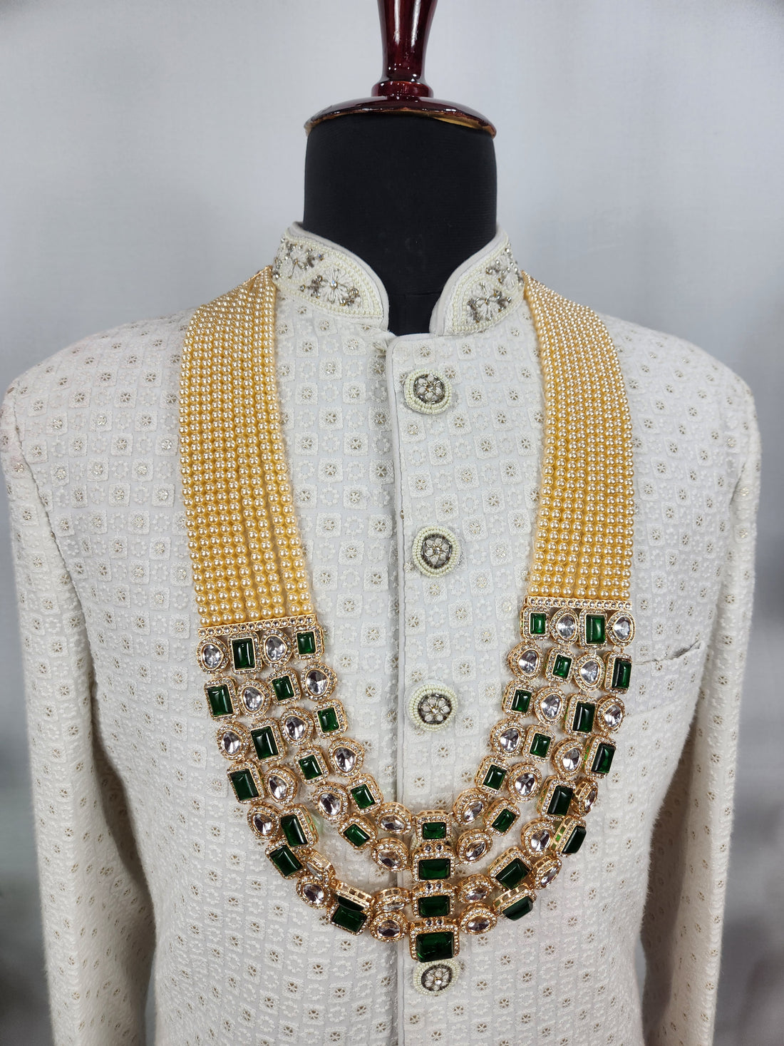 Emerald Kundan Necklace Groom | Wedding Mala For Sherwani