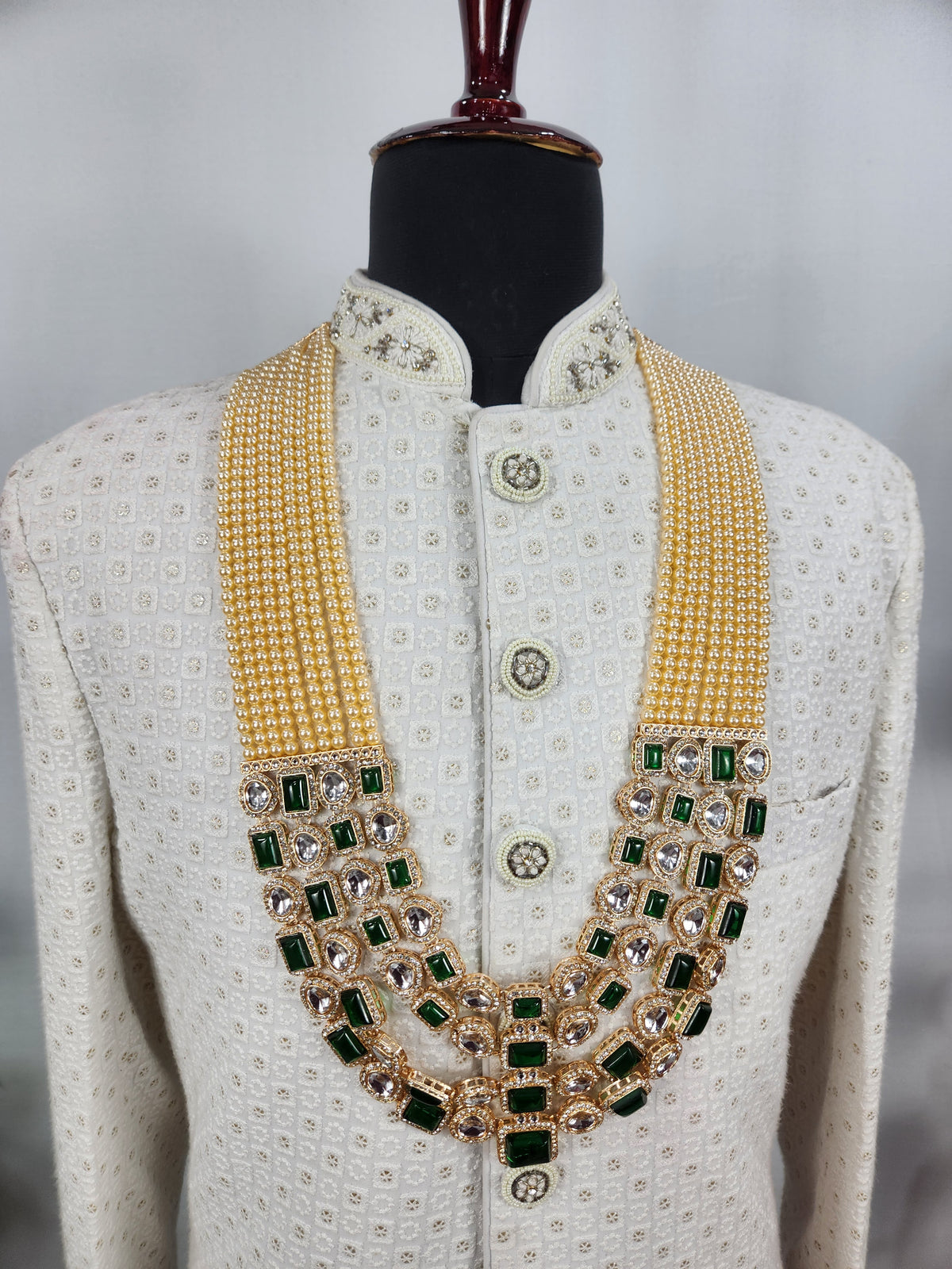 Emerald Kundan Necklace Groom | Wedding Mala For Sherwani