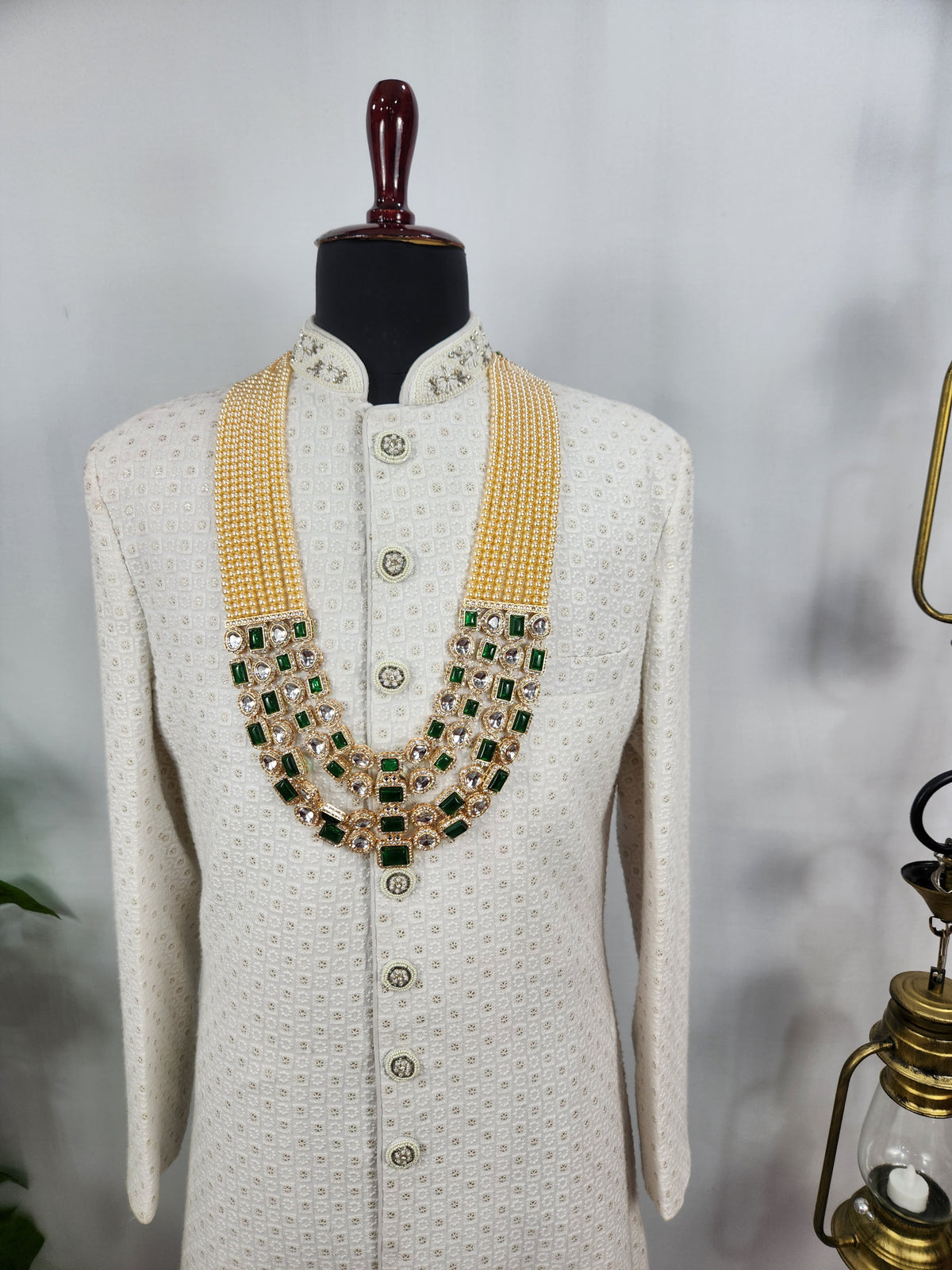 Emerald Kundan Necklace Groom | Wedding Mala For Sherwani