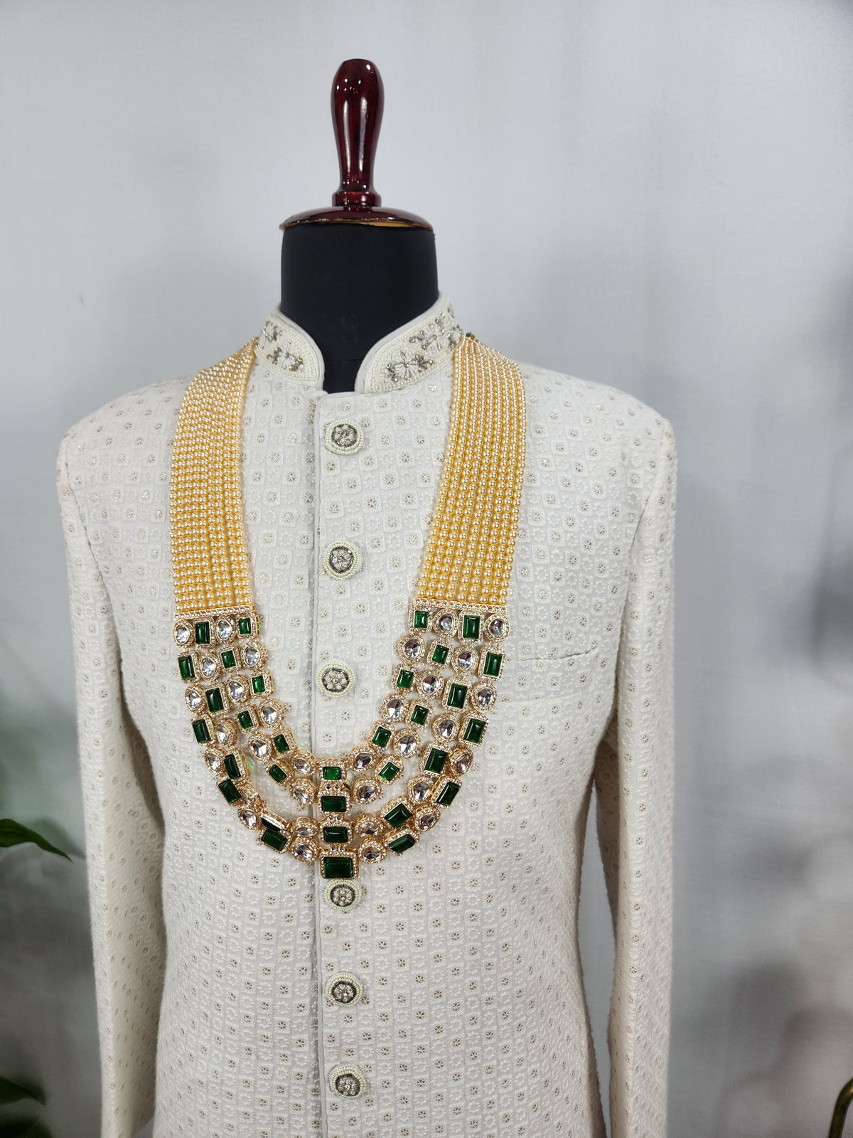 Emerald Kundan Necklace Groom | Wedding Mala For Sherwani