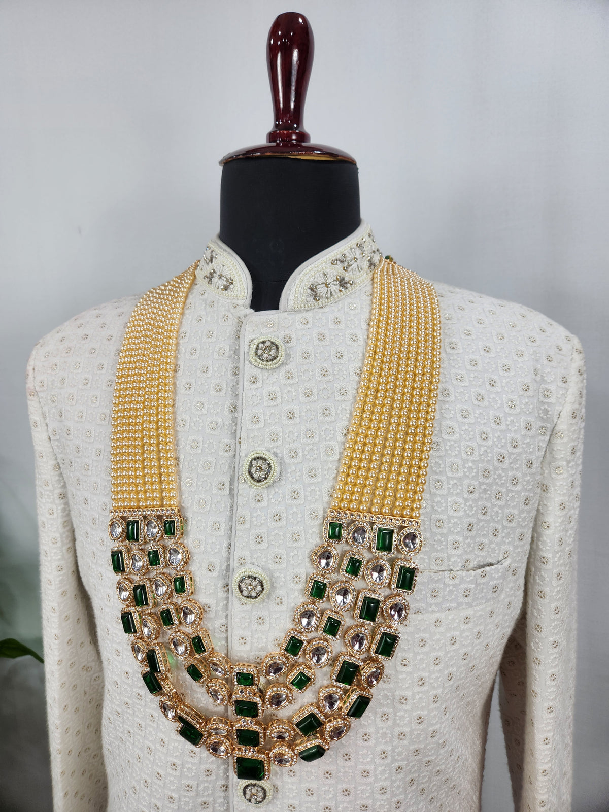 Emerald Kundan Necklace Groom | Wedding Mala For Sherwani