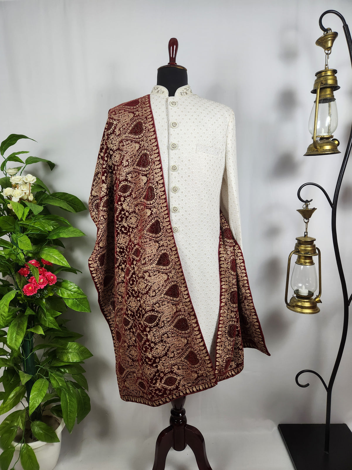 Red Groom Shawl - Golden Embroidery | Shawl For Men