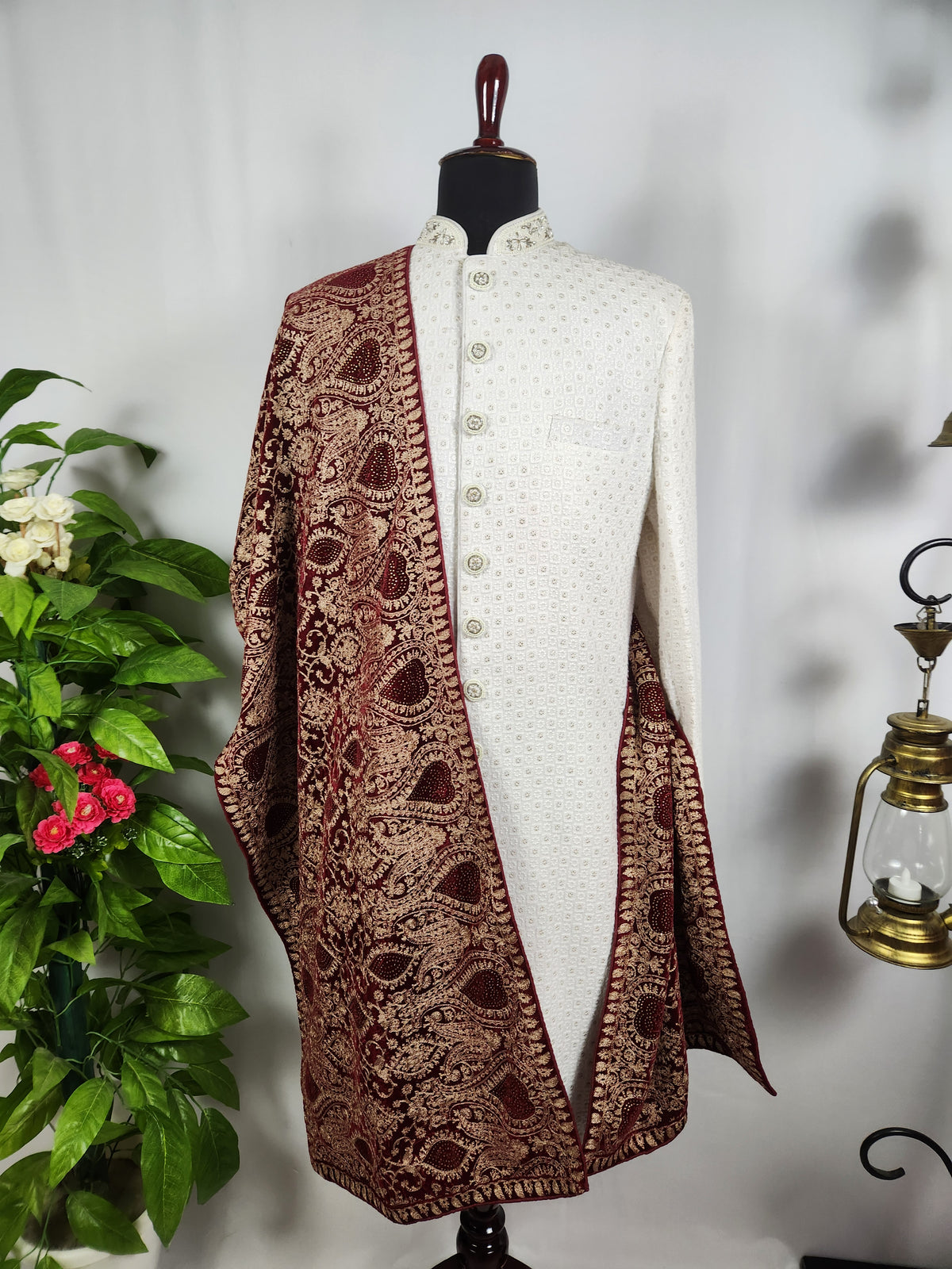 Red Groom Shawl - Golden Embroidery | Shawl For Men