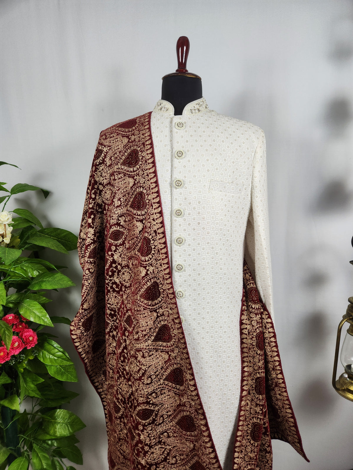 Red Groom Shawl - Golden Embroidery | Shawl For Men
