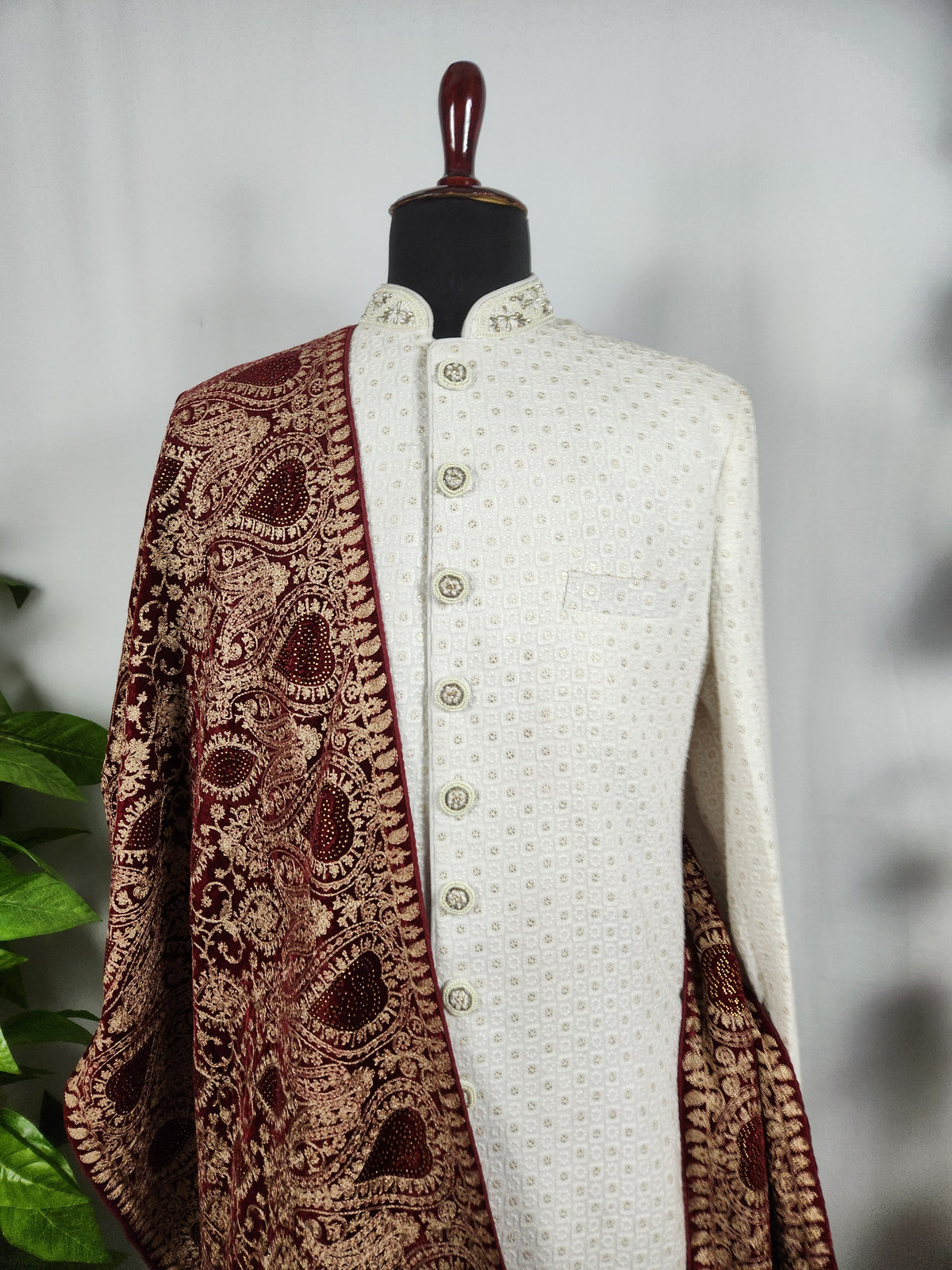 Red Groom Shawl - Golden Embroidery | Shawl For Men