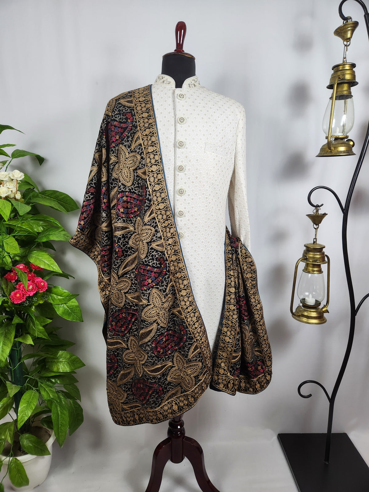 Blue Groom Stole - Multi Color Embroidery | Shawl For Men