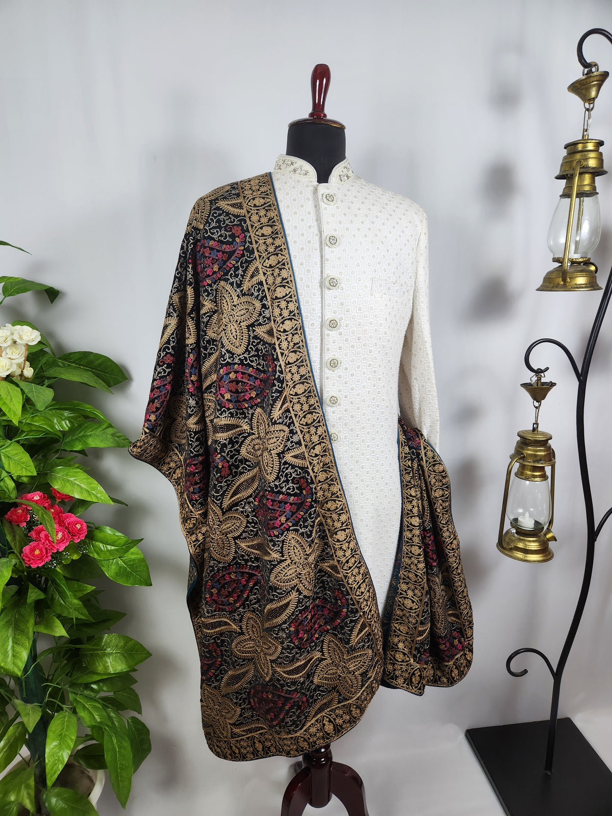 Blue Groom Stole - Multi Color Embroidery | Shawl For Men