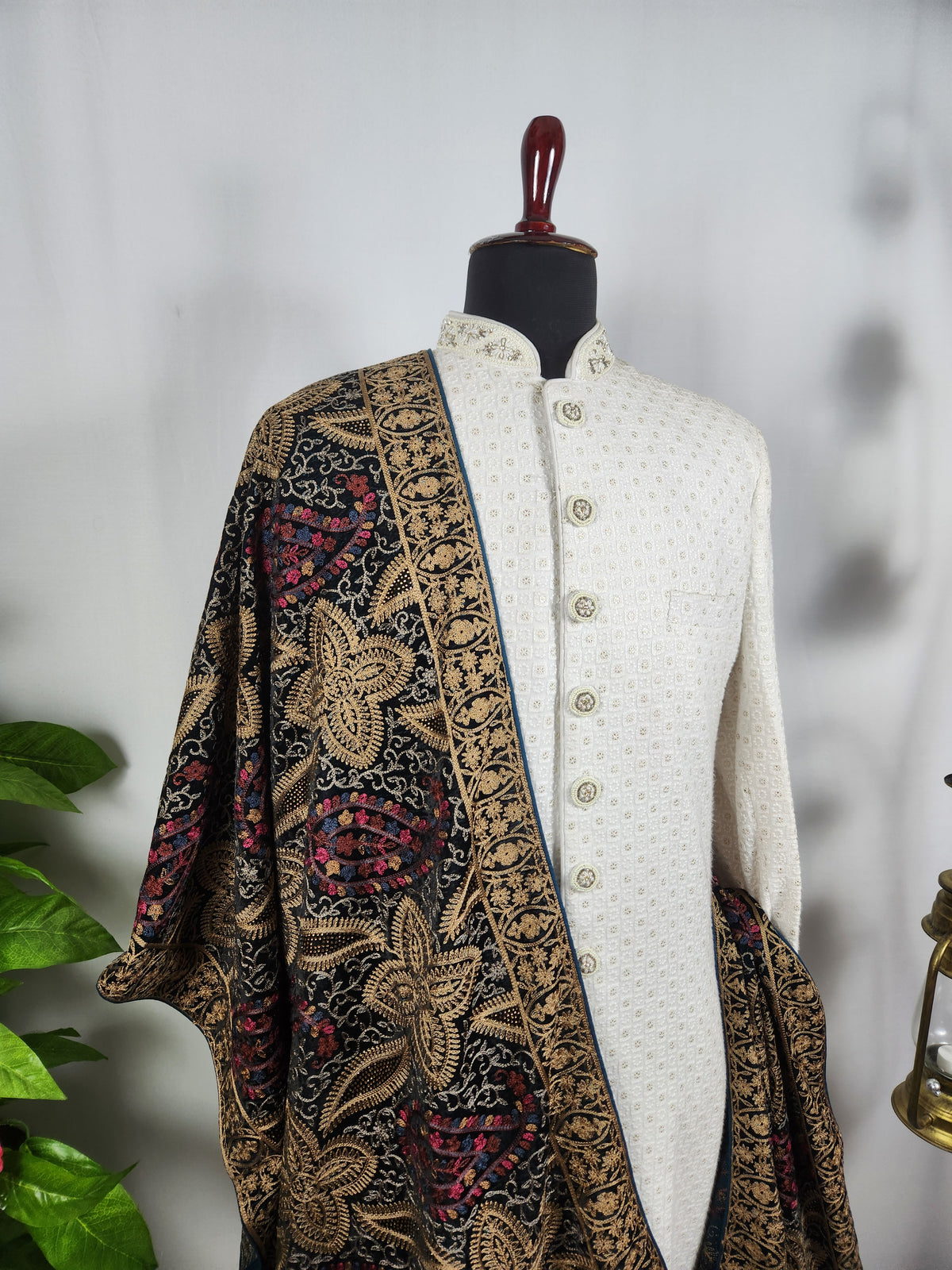 Blue Groom Stole - Multi Color Embroidery | Shawl For Men