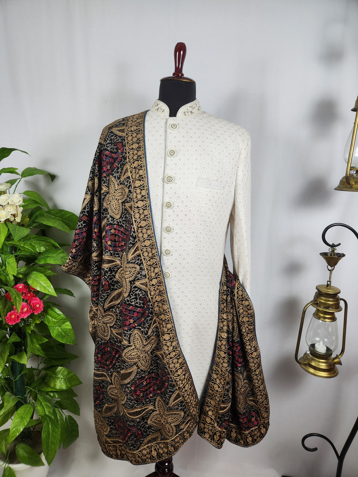 Blue Groom Stole - Multi Color Embroidery | Shawl For Men