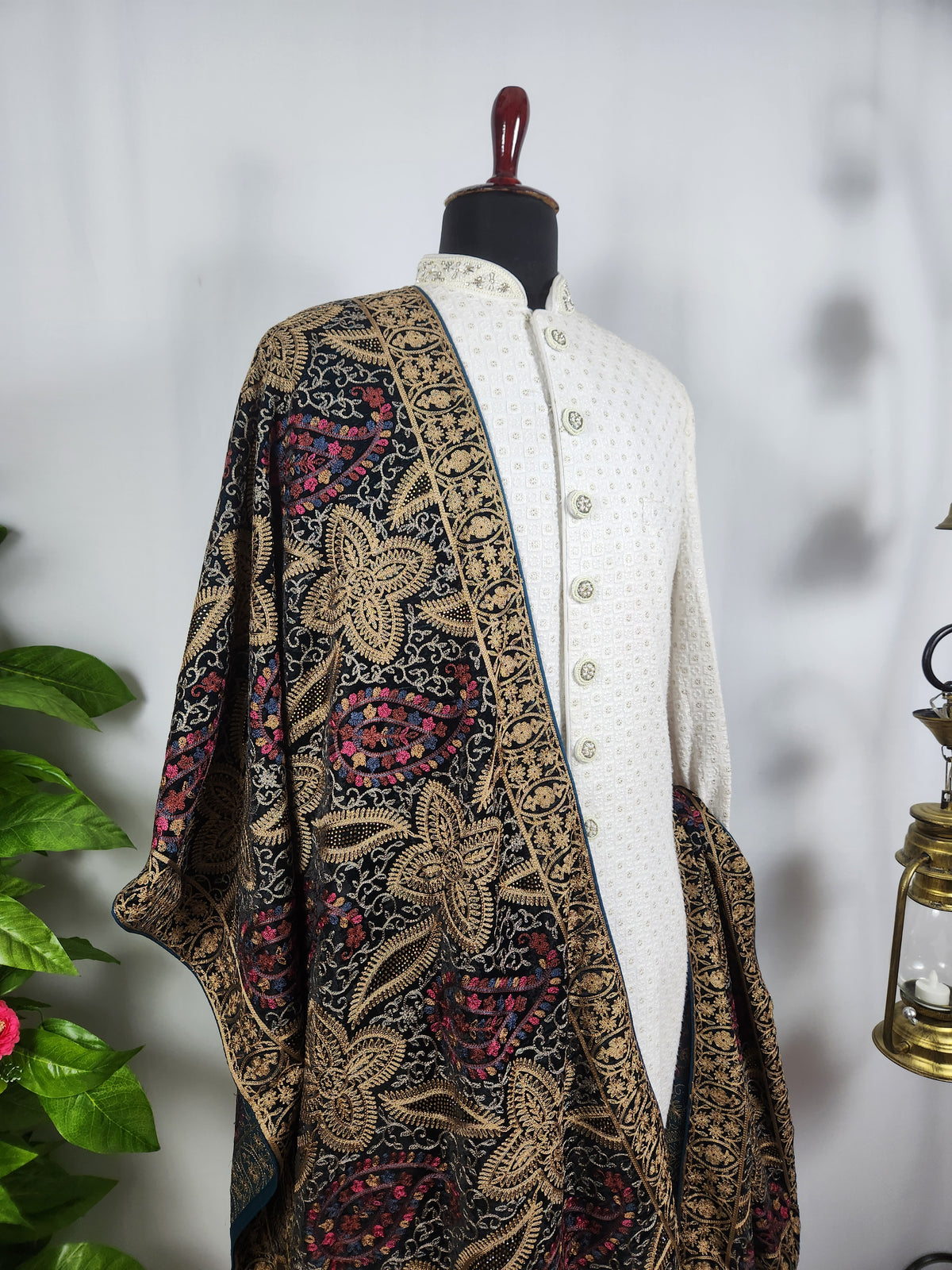 Blue Groom Stole - Multi Color Embroidery | Shawl For Men