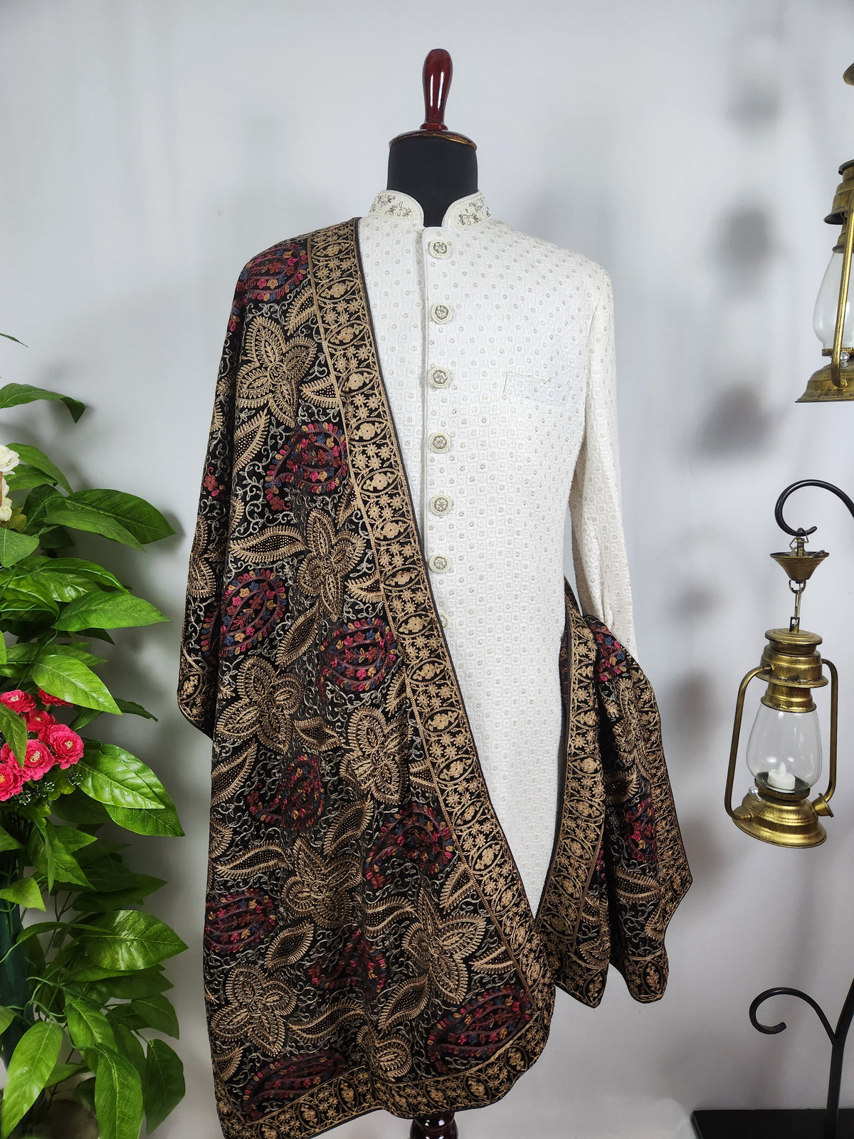 Black Shawl Groom - Golden Embroidery | Stole For Men