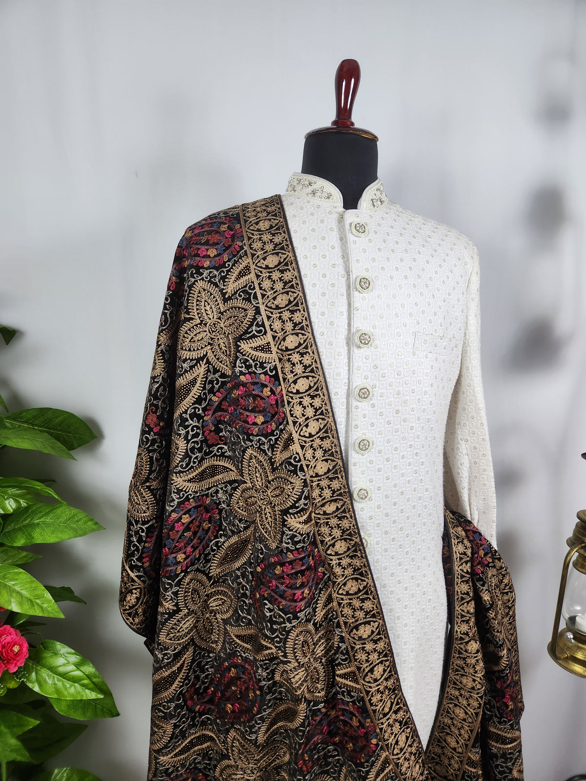 Black Shawl Groom - Golden Embroidery | Stole For Men