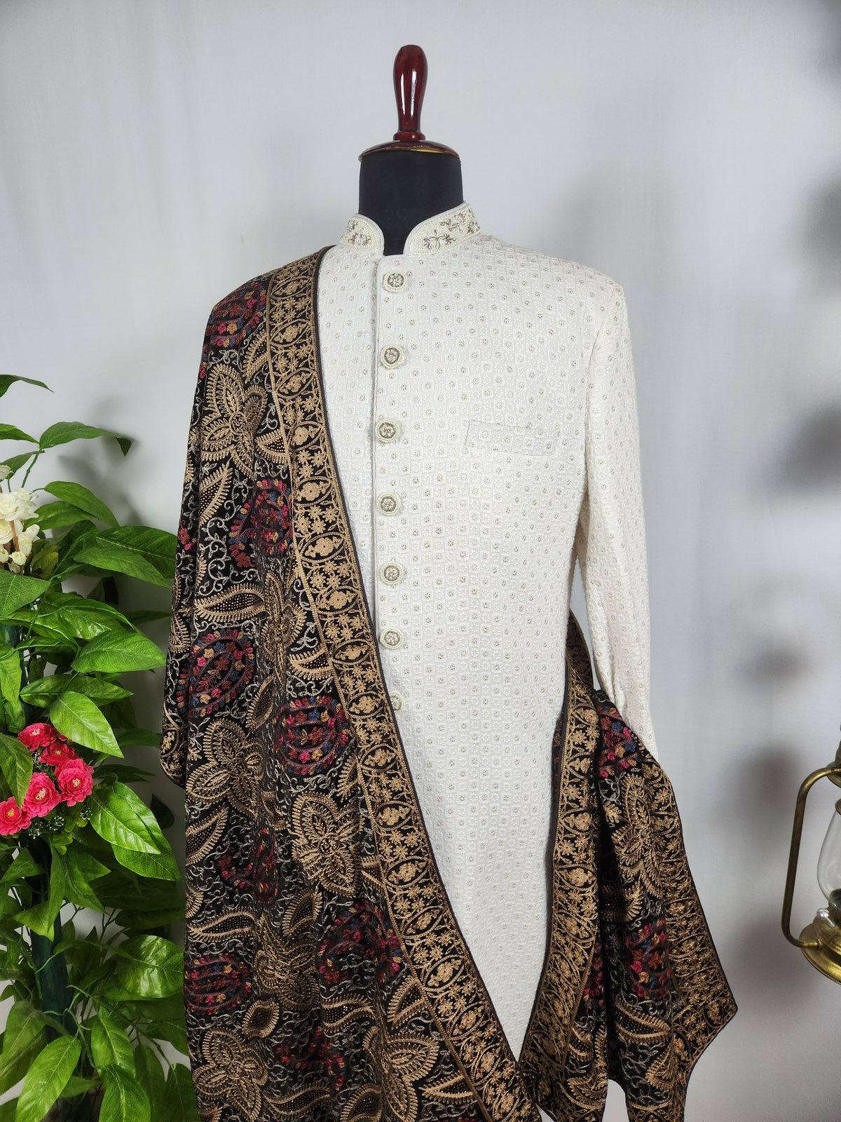 Black Shawl Groom - Golden Embroidery | Stole For Men