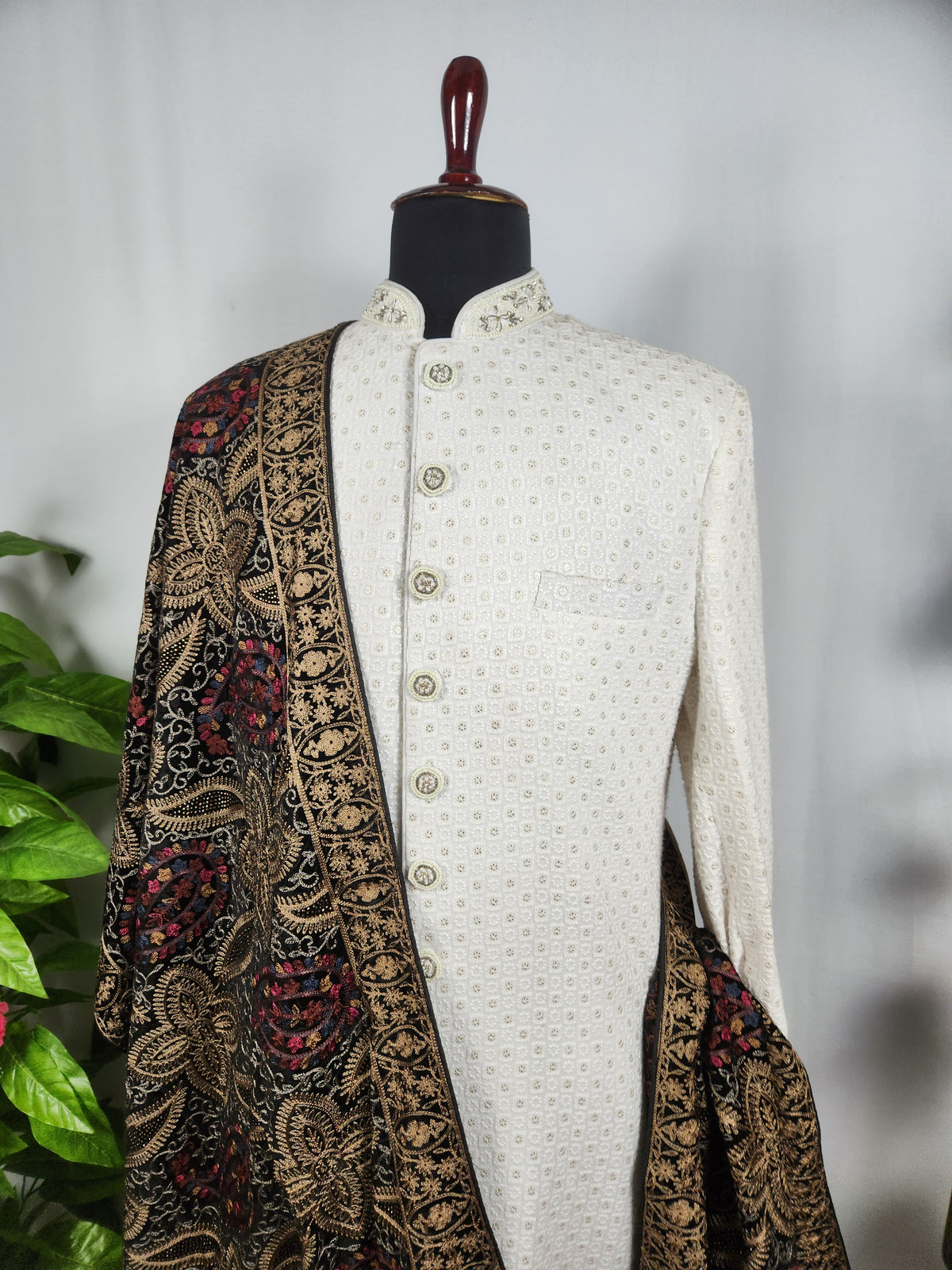 Black Shawl Groom - Golden Embroidery | Stole For Men