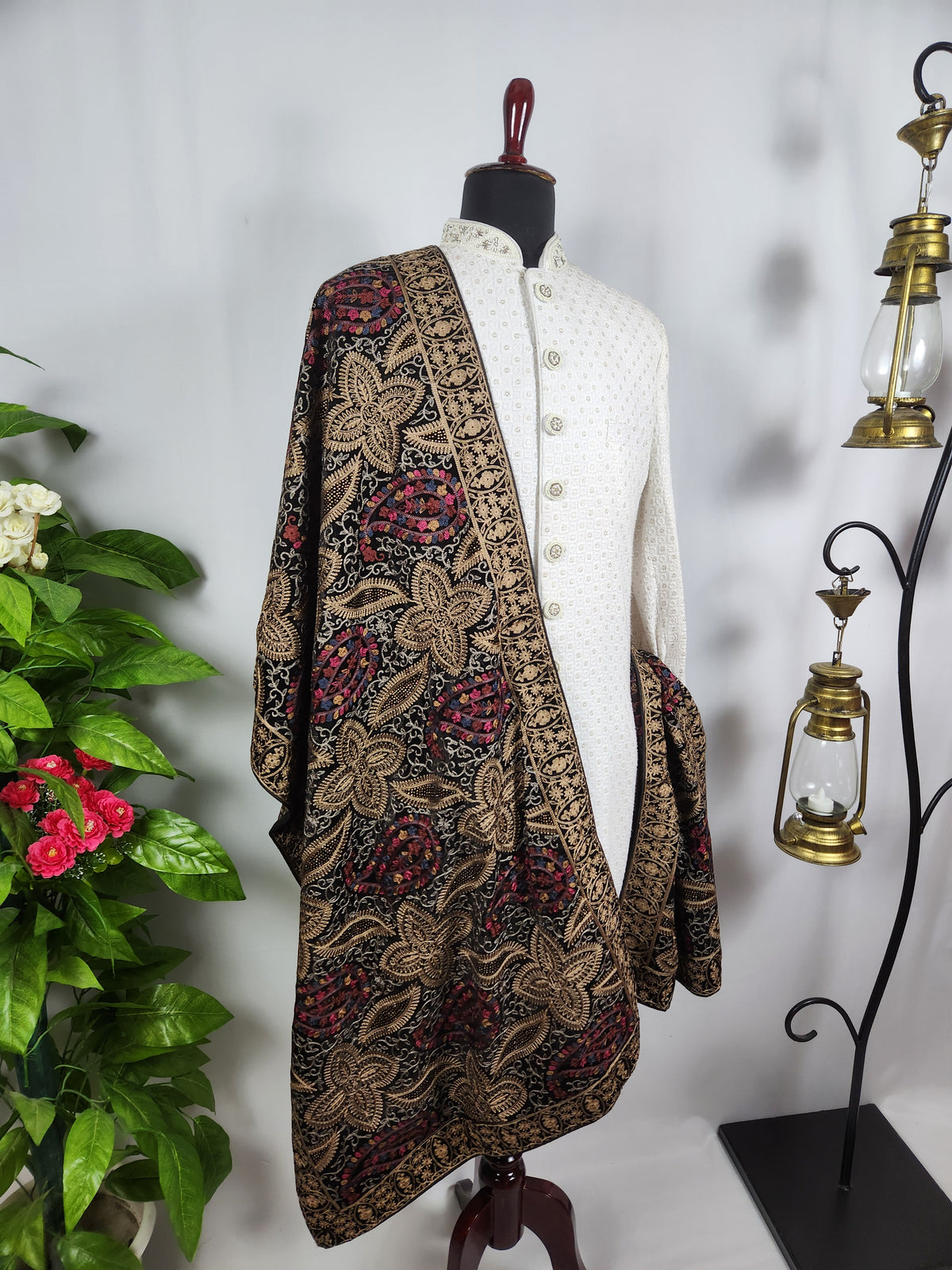 Black Shawl Groom - Golden Embroidery | Stole For Men