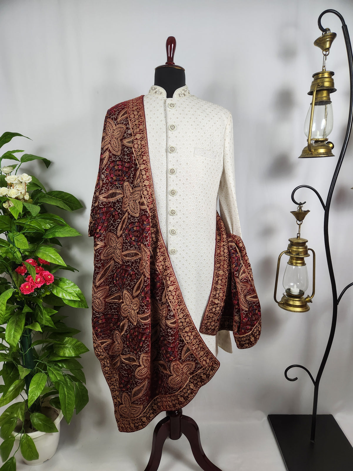 Red Groom Shawl - Multi Color Embroidery | Shawl For Men