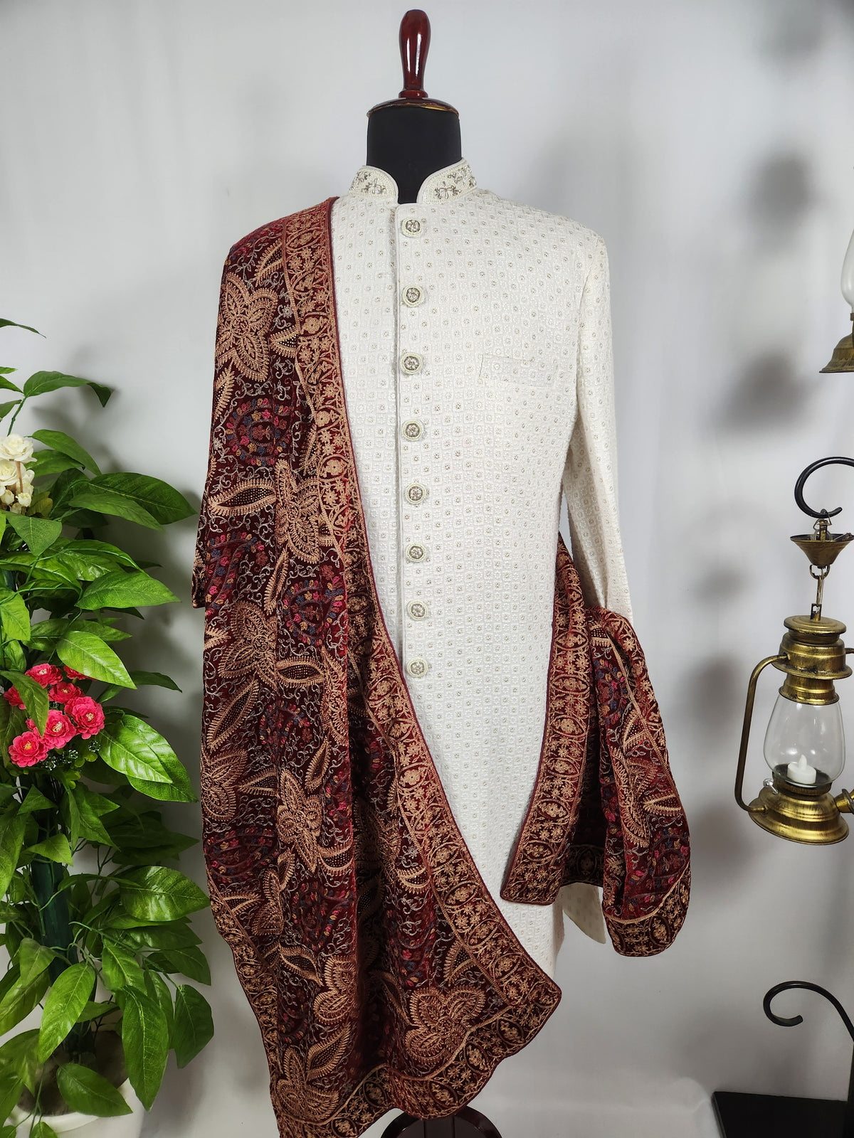 Red Groom Shawl - Multi Color Embroidery | Shawl For Men
