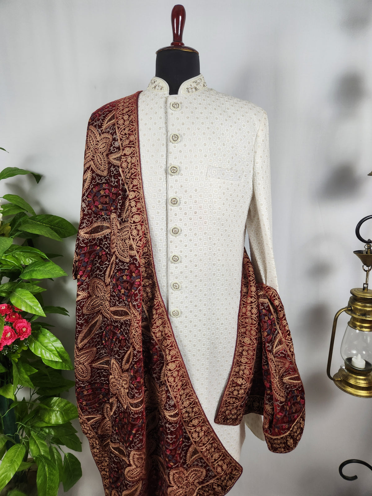 Red Groom Shawl - Multi Color Embroidery | Shawl For Men
