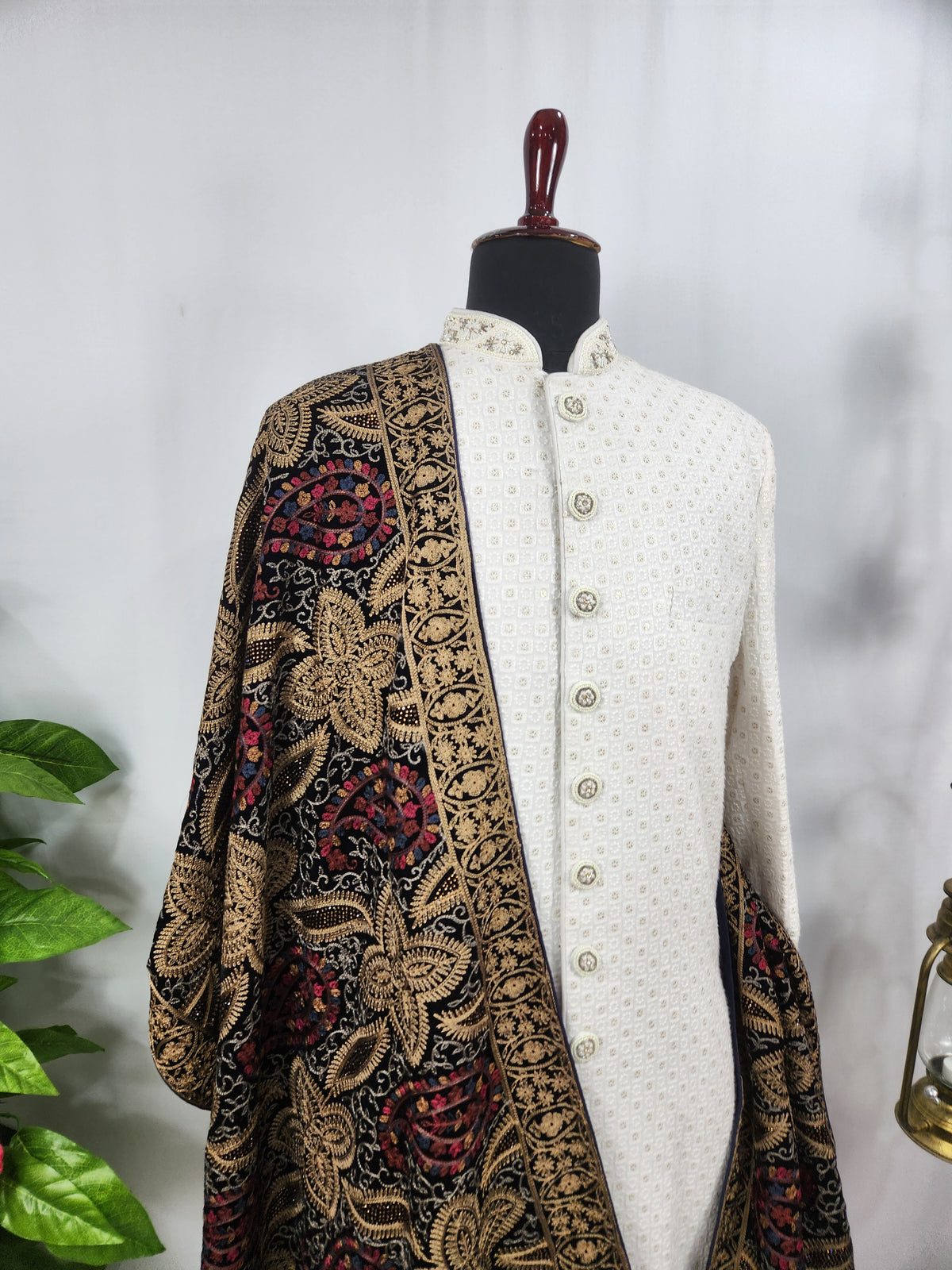 Blue Groom Stole - Multi Color Embroidery Work | Shawl For Men