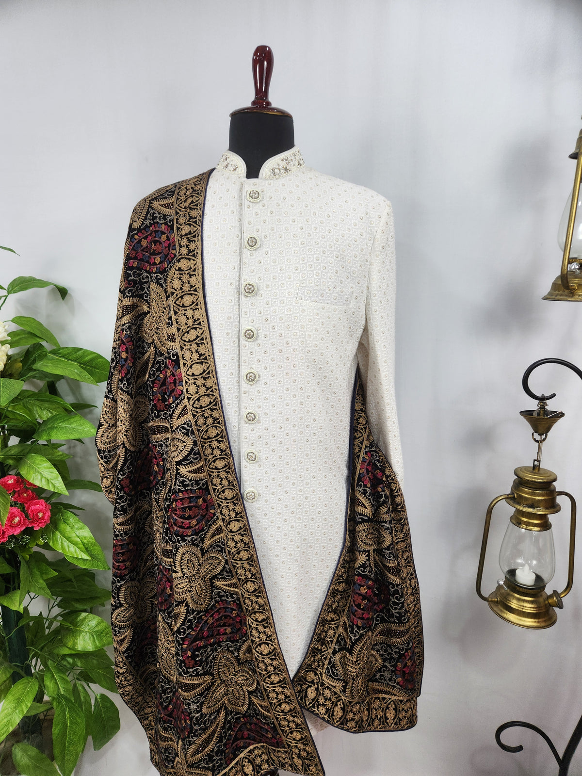 Blue Groom Stole - Multi Color Embroidery Work | Shawl For Men