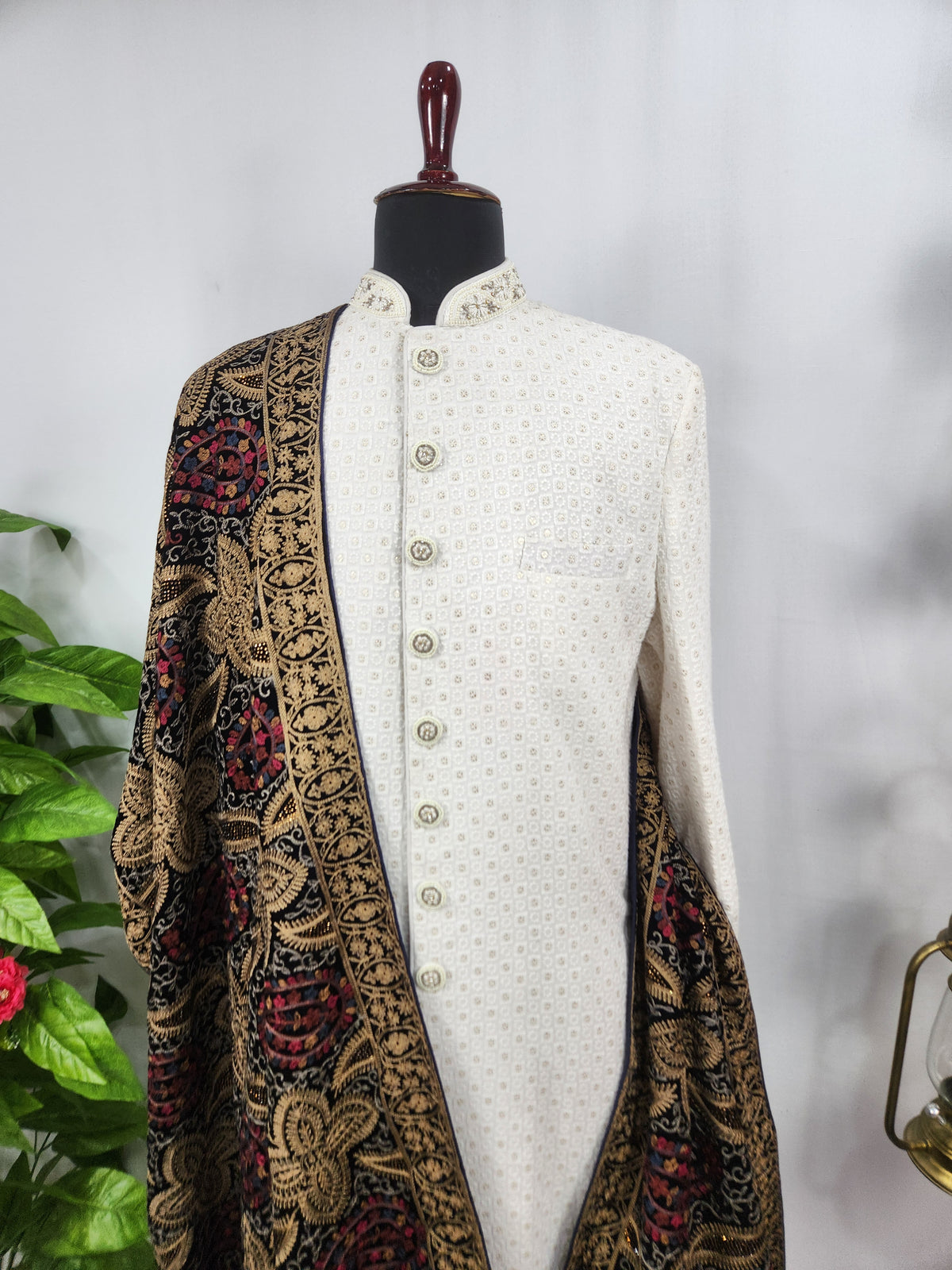 Blue Groom Stole - Multi Color Embroidery Work | Shawl For Men