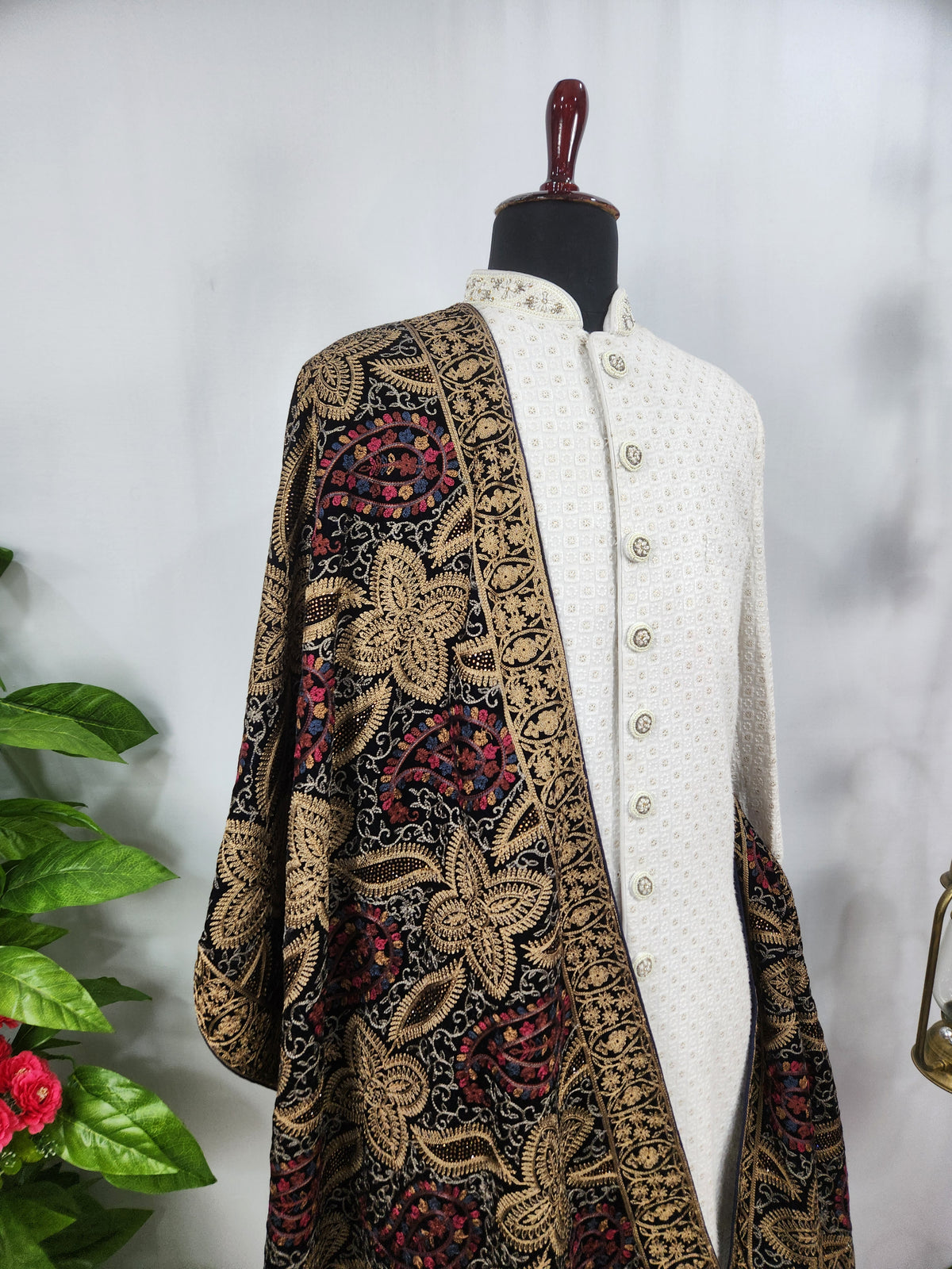 Blue Groom Stole - Multi Color Embroidery Work | Shawl For Men
