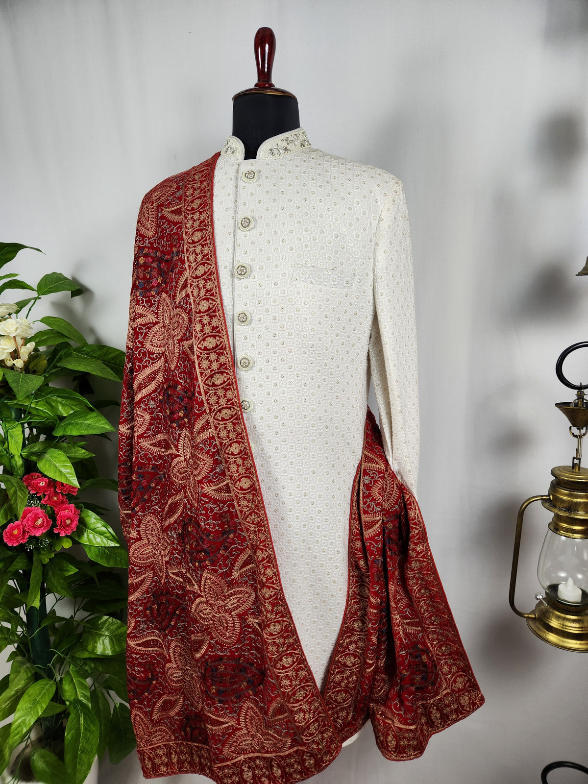 Red Groom Shawl - Multi Color Embroidery | Shawl For Men