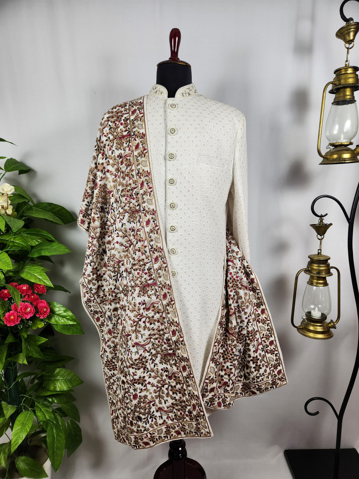 White Groom Stole - Gold Printed | Shawl For Men