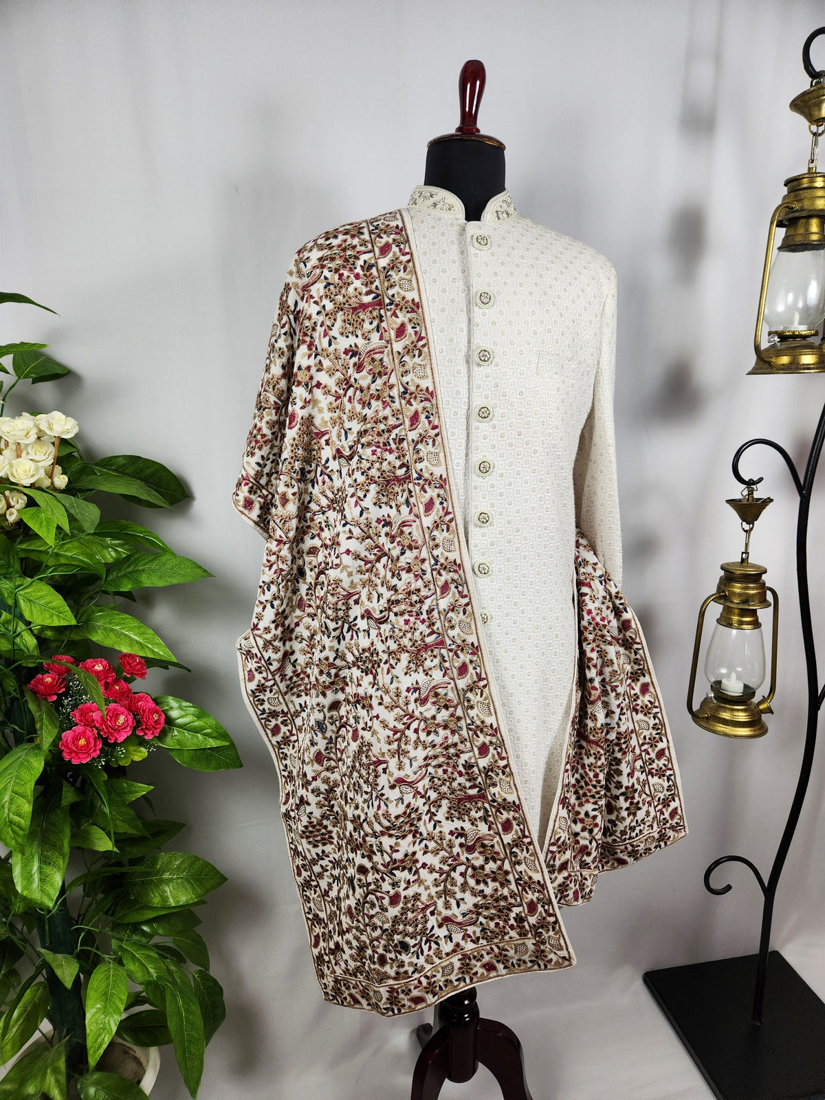 White Groom Stole - Gold Printed | Shawl For Men