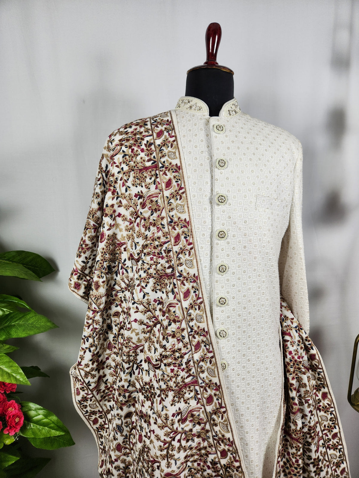 White Groom Stole - Gold Printed | Shawl For Men