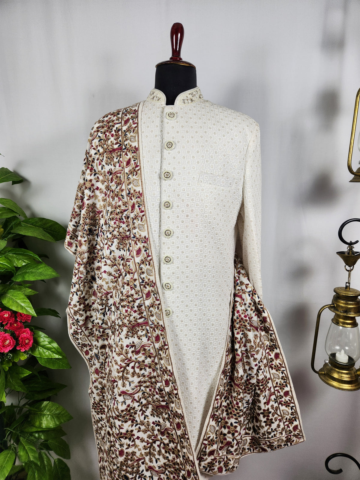 White Groom Stole - Gold Printed | Shawl For Men