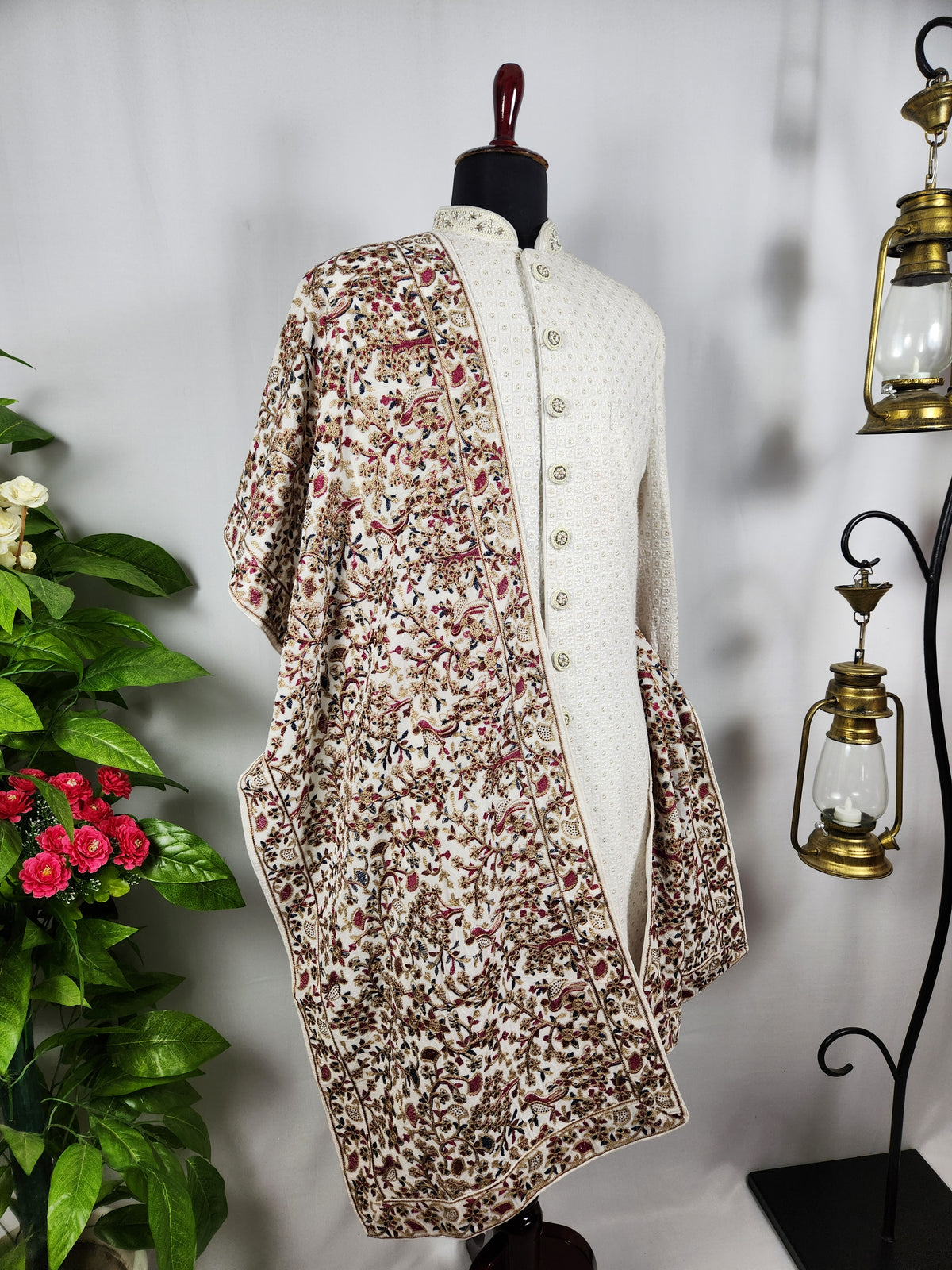 White Groom Stole - Gold Printed | Shawl For Men