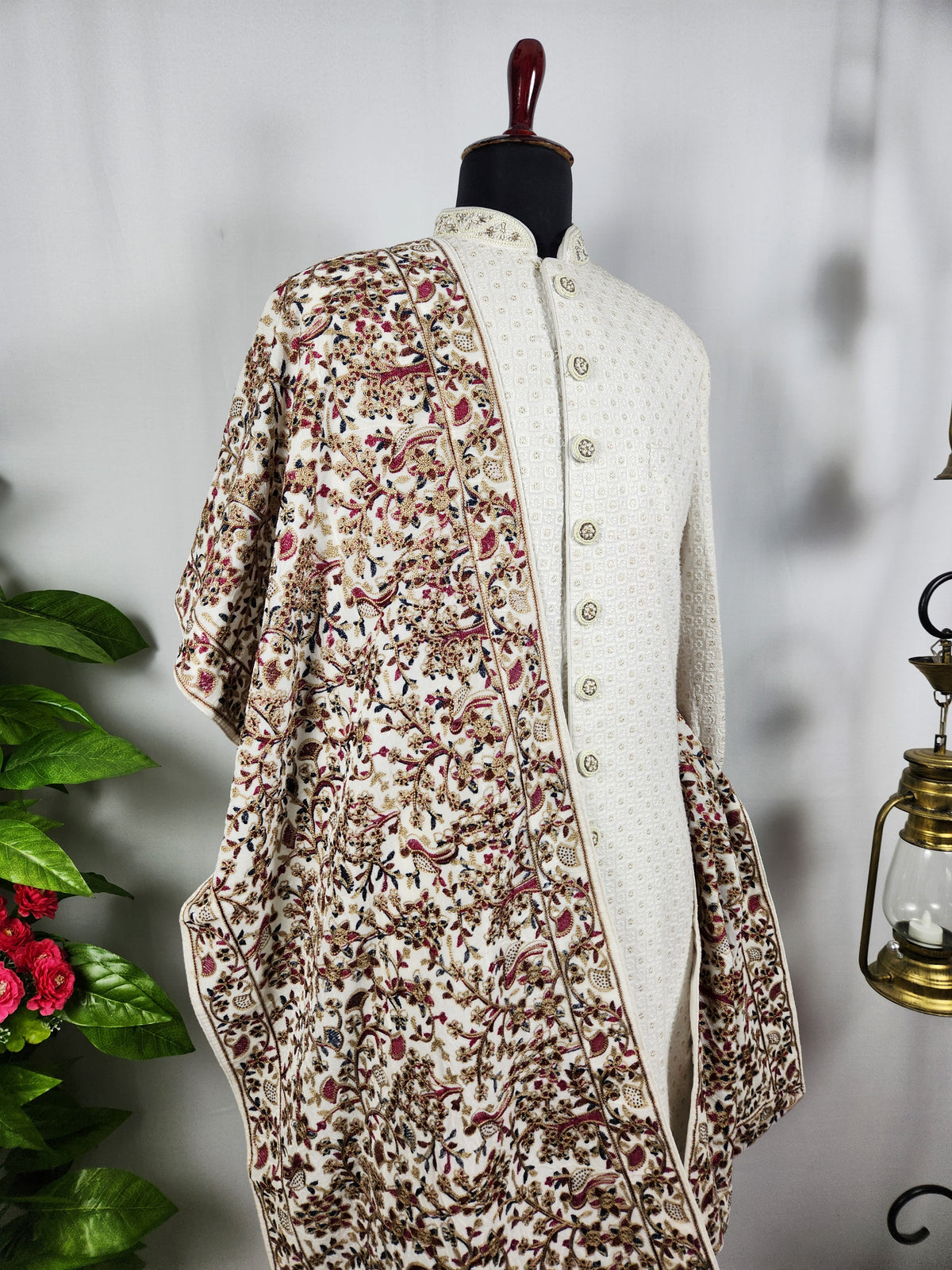 White Groom Stole - Gold Printed | Shawl For Men