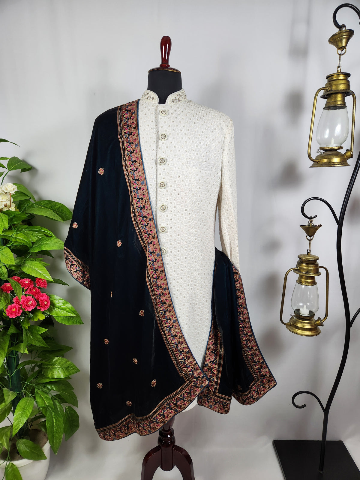Turquoise Groom Stole - Multi Color Embroidery | Shawl For Men