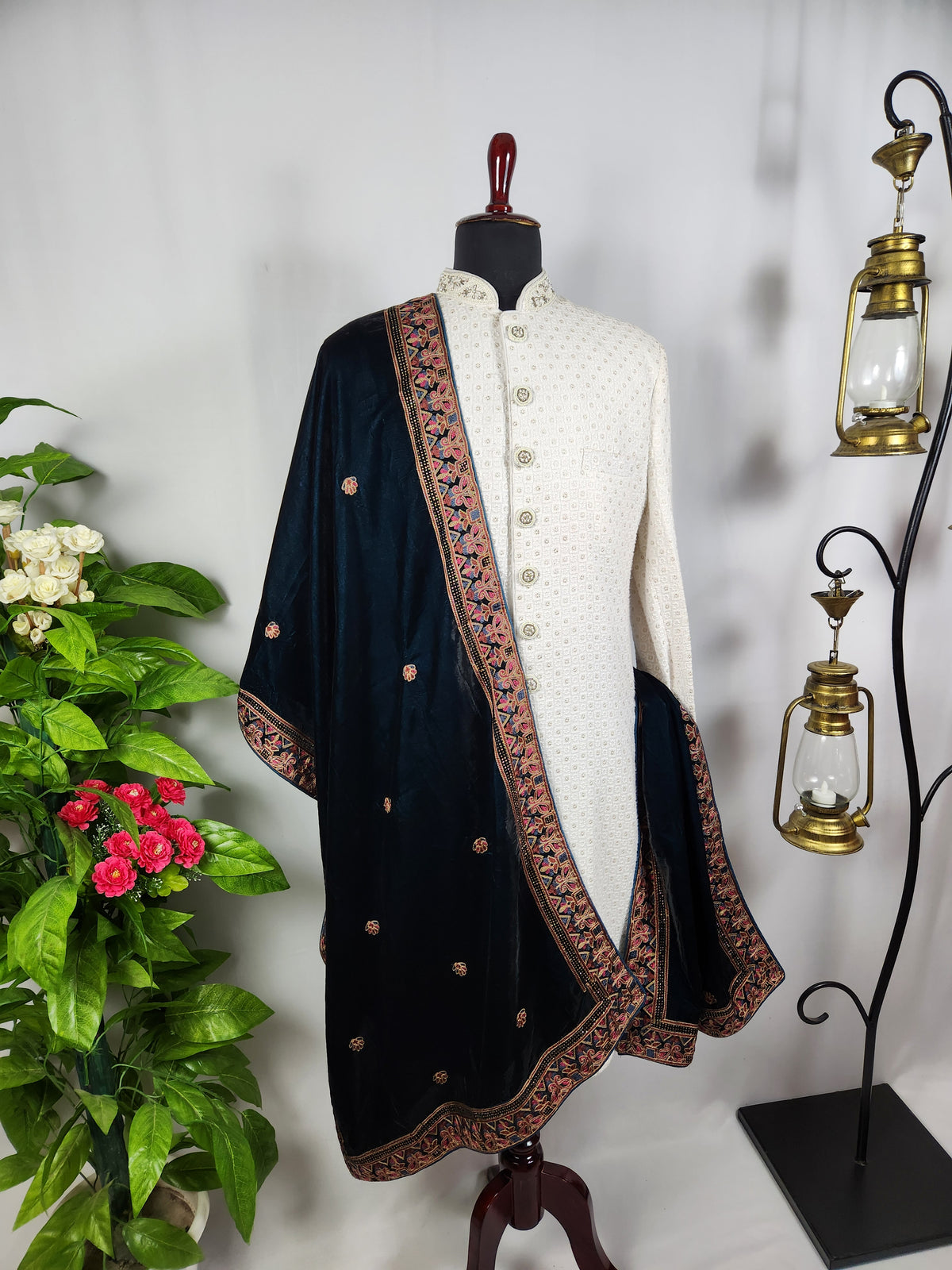 Turquoise Groom Stole - Multi Color Embroidery | Shawl For Men