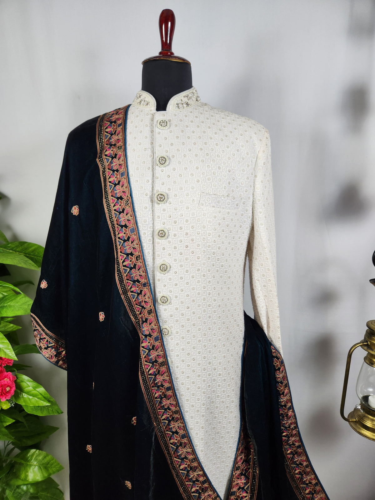 Turquoise Groom Stole - Multi Color Embroidery | Shawl For Men