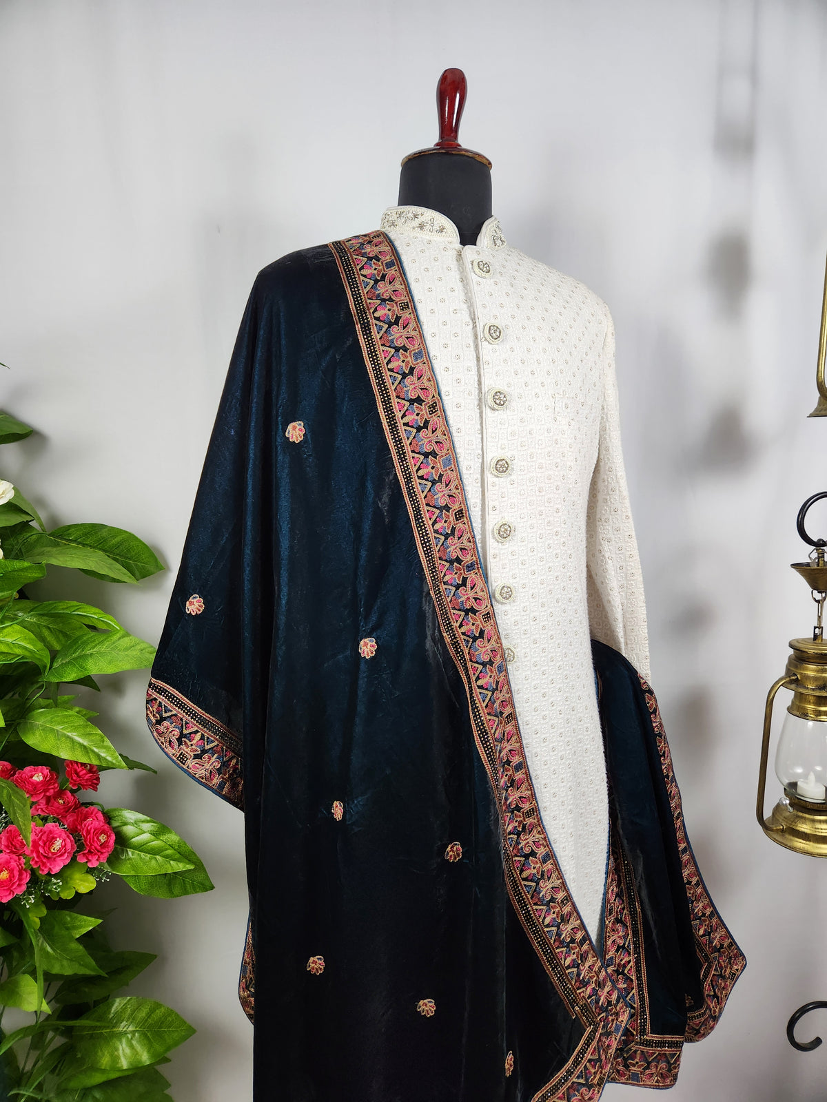 Turquoise Groom Stole - Multi Color Embroidery | Shawl For Men