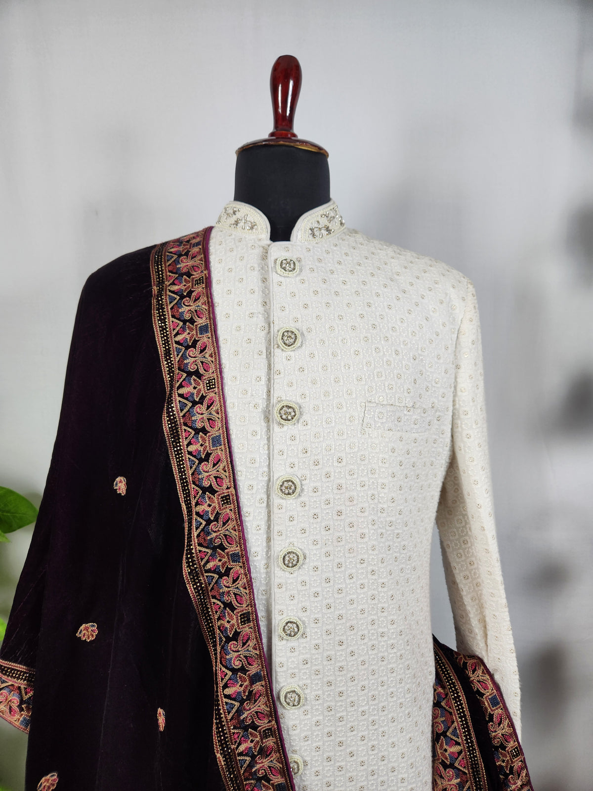 Purple Shawl Groom - Multi Color Embroidery Stole