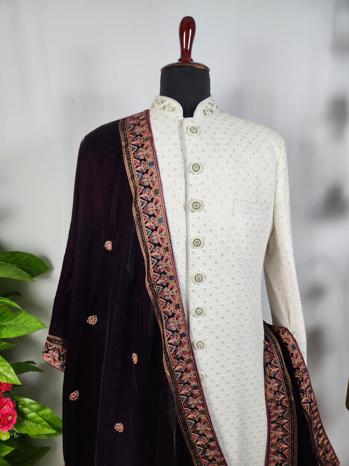 Purple Shawl Groom - Multi Color Embroidery Stole