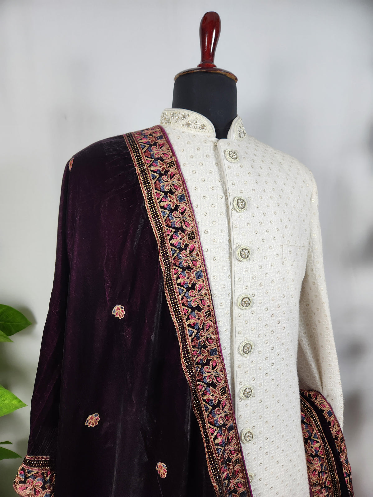 Purple Shawl Groom - Multi Color Embroidery Stole