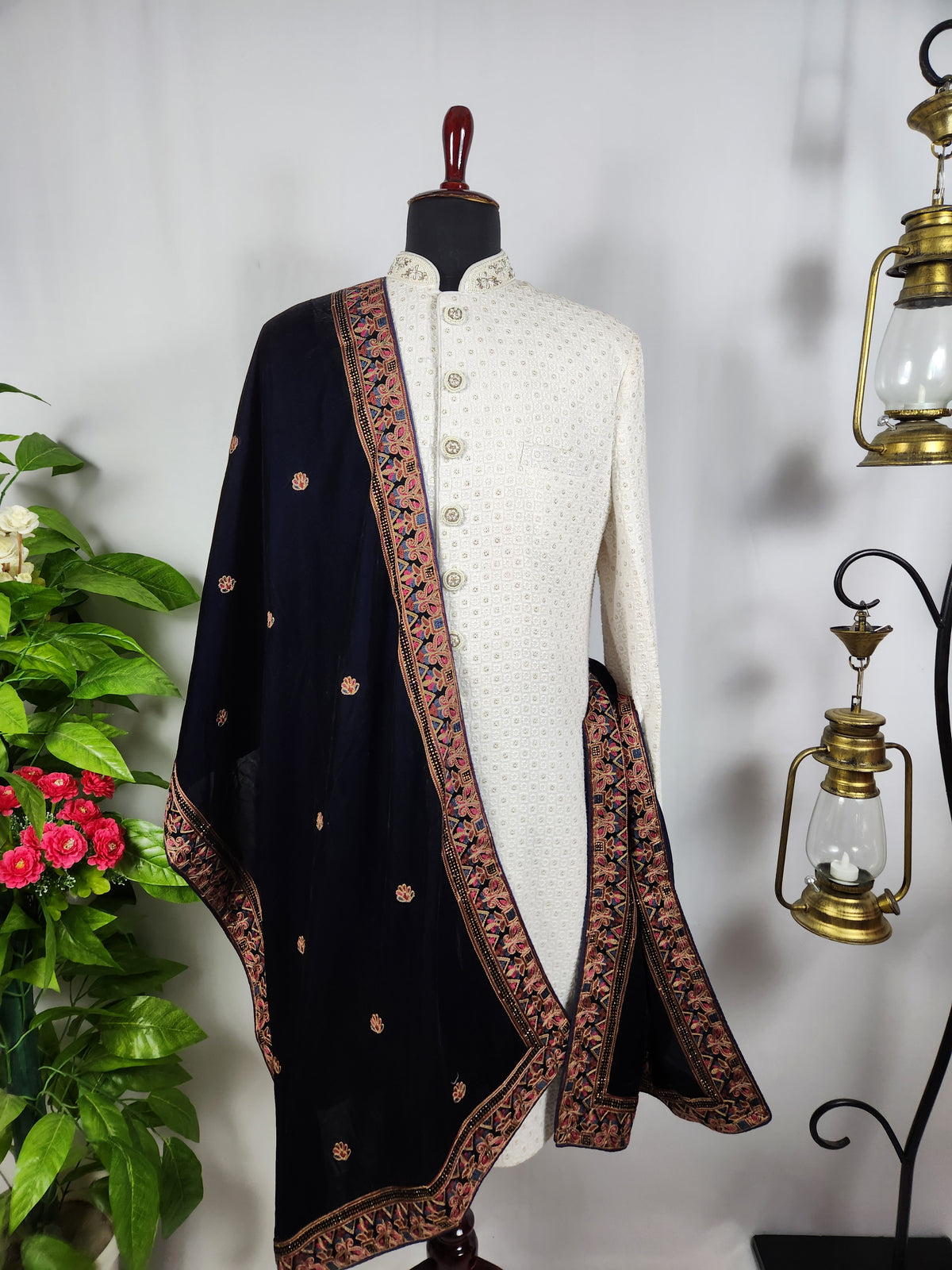 Turquoise Groom Stole - Multi Color Embroidery | Shawl For Men